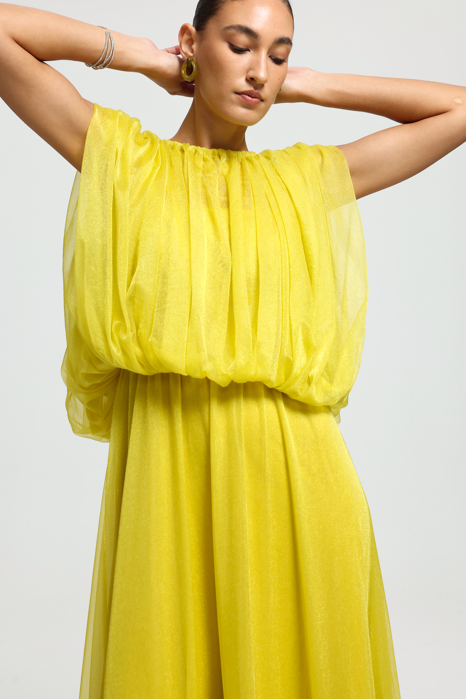 Gathered Cape Tiered Ruffle Maxi Dress