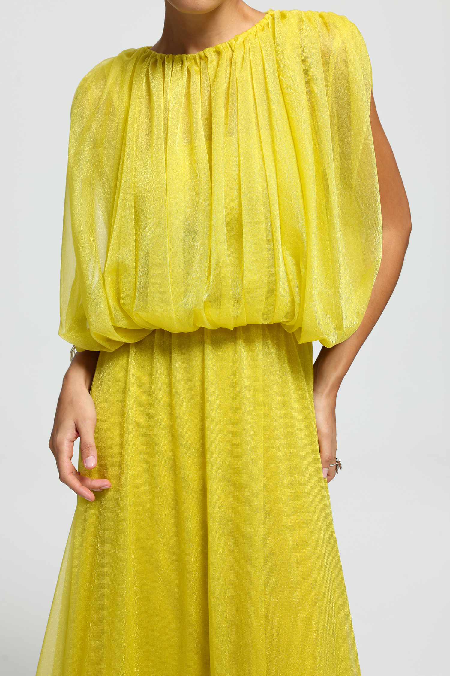 Gathered Cape Tiered Ruffle Maxi Dress