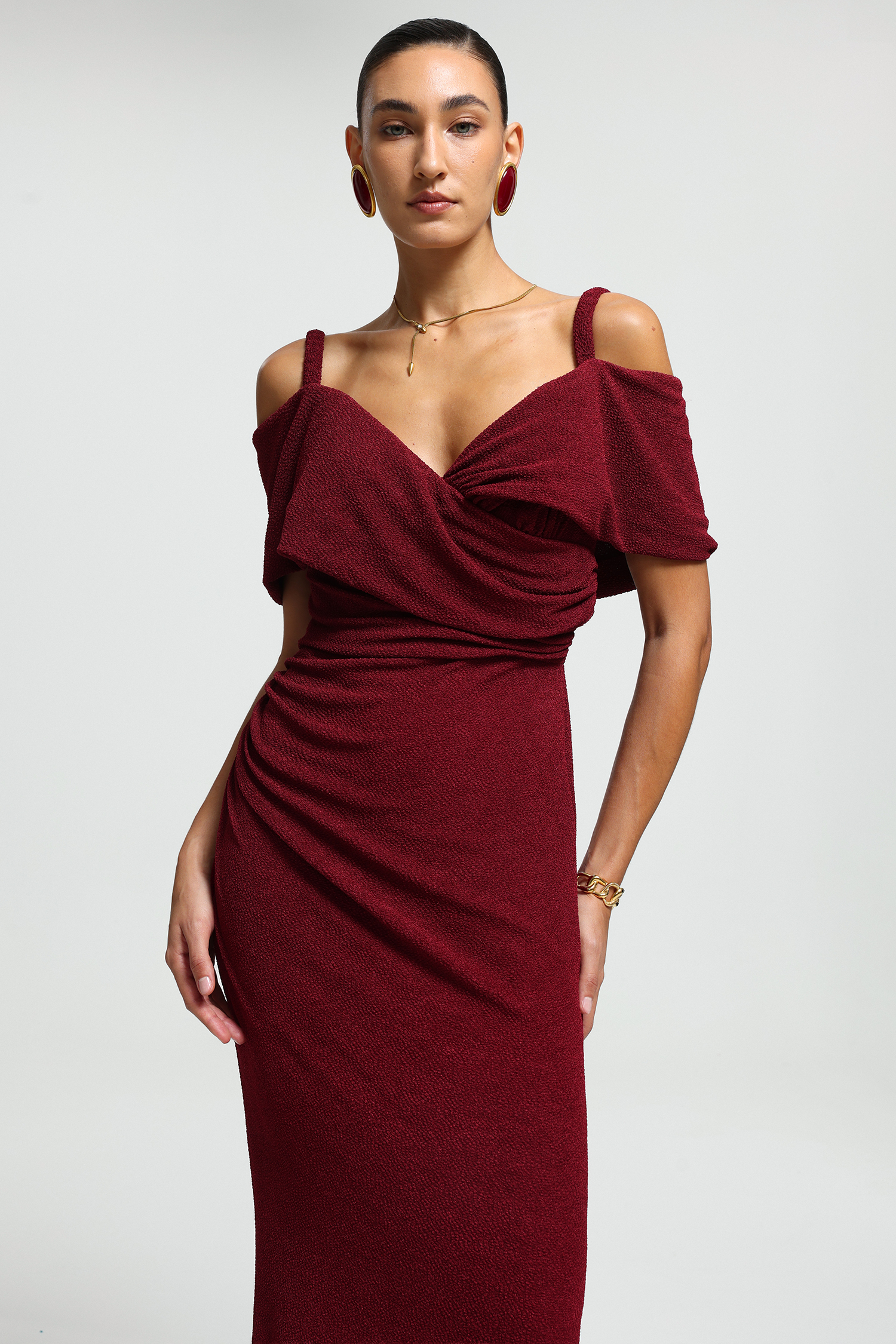 Strappy Draped Ruched Maxi Dress