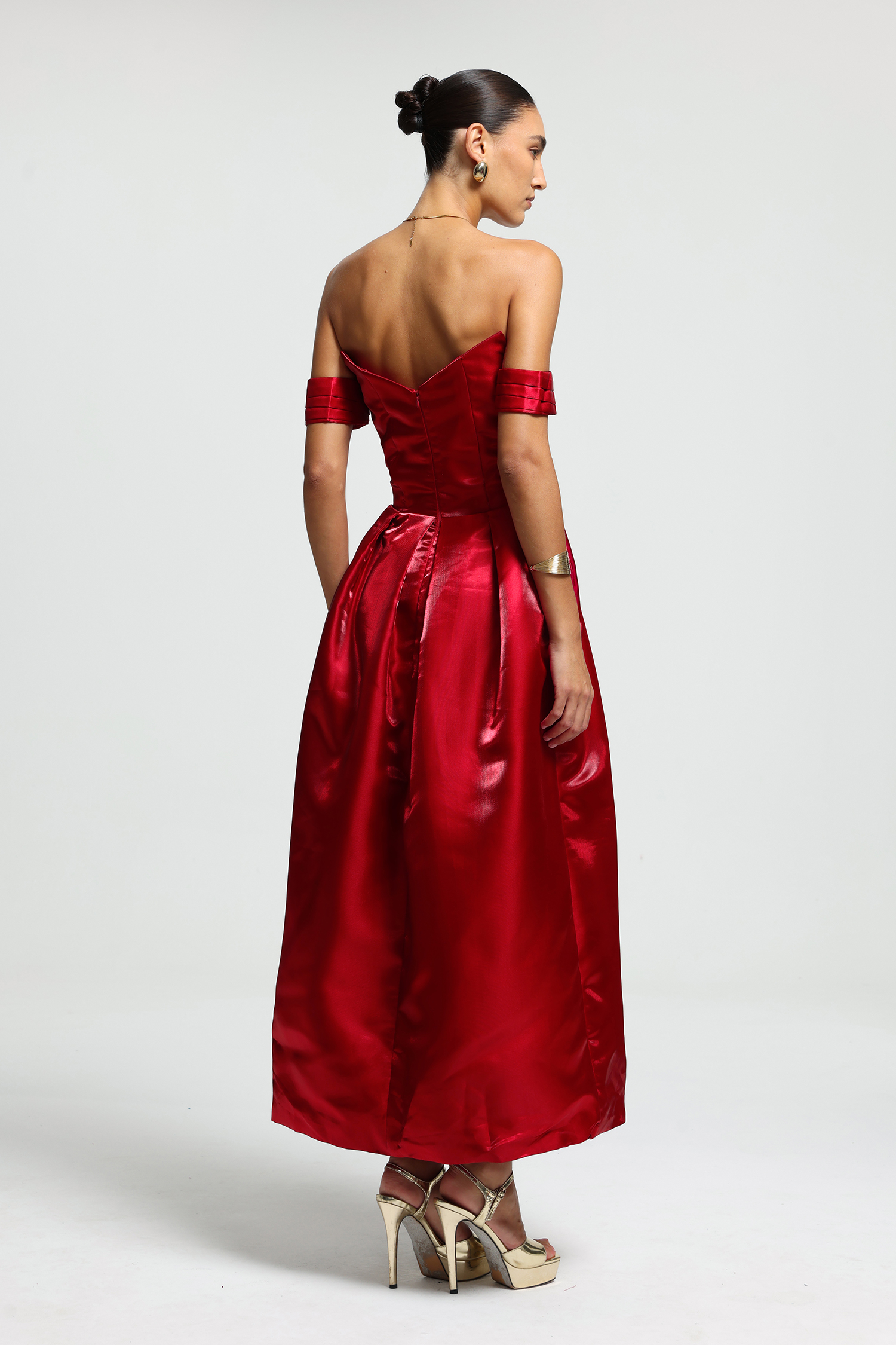 Sweetheart Bow Detachable Sleeve Maxi Dress