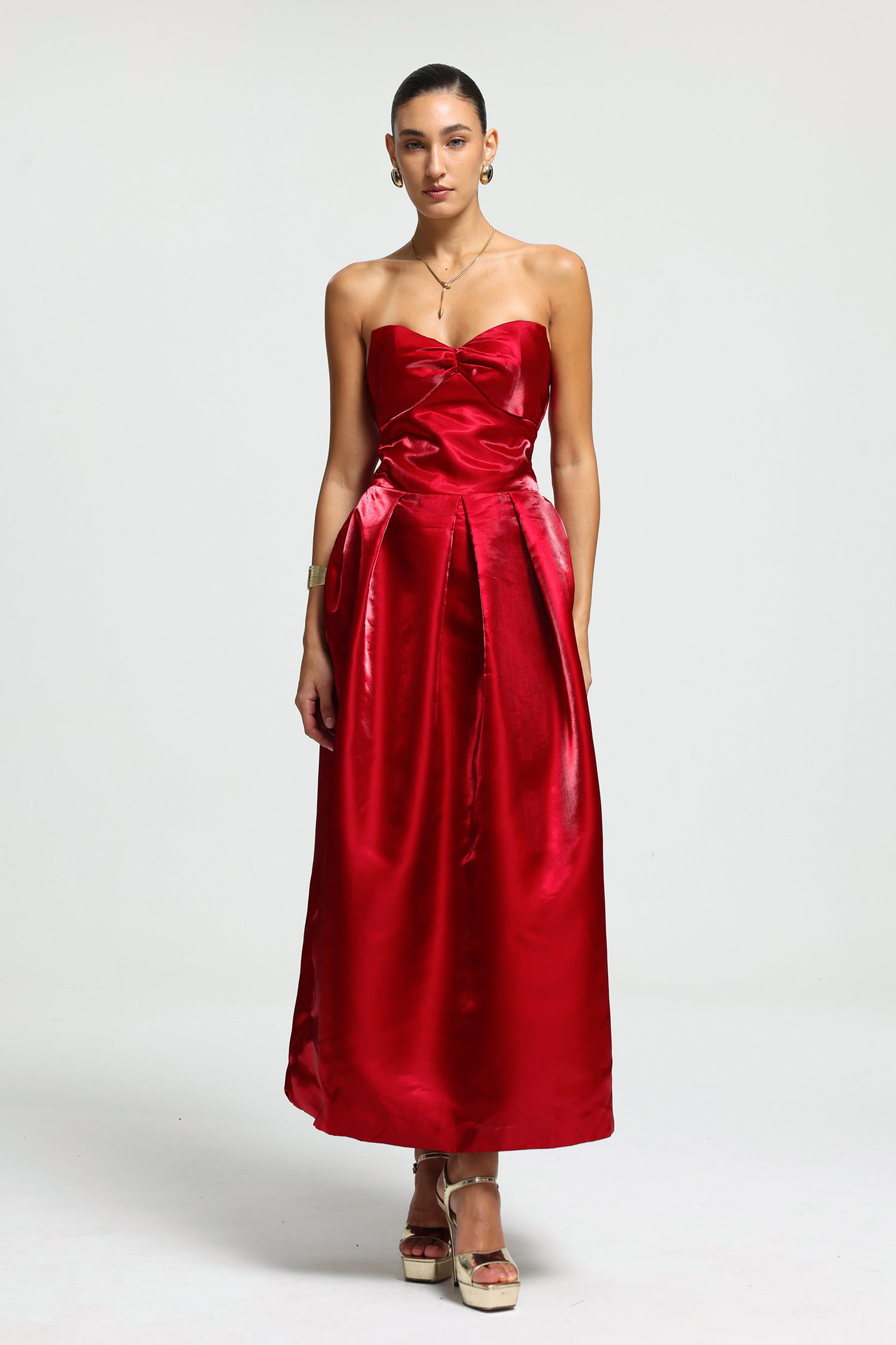 Sweetheart Bow Detachable Sleeve Maxi Dress