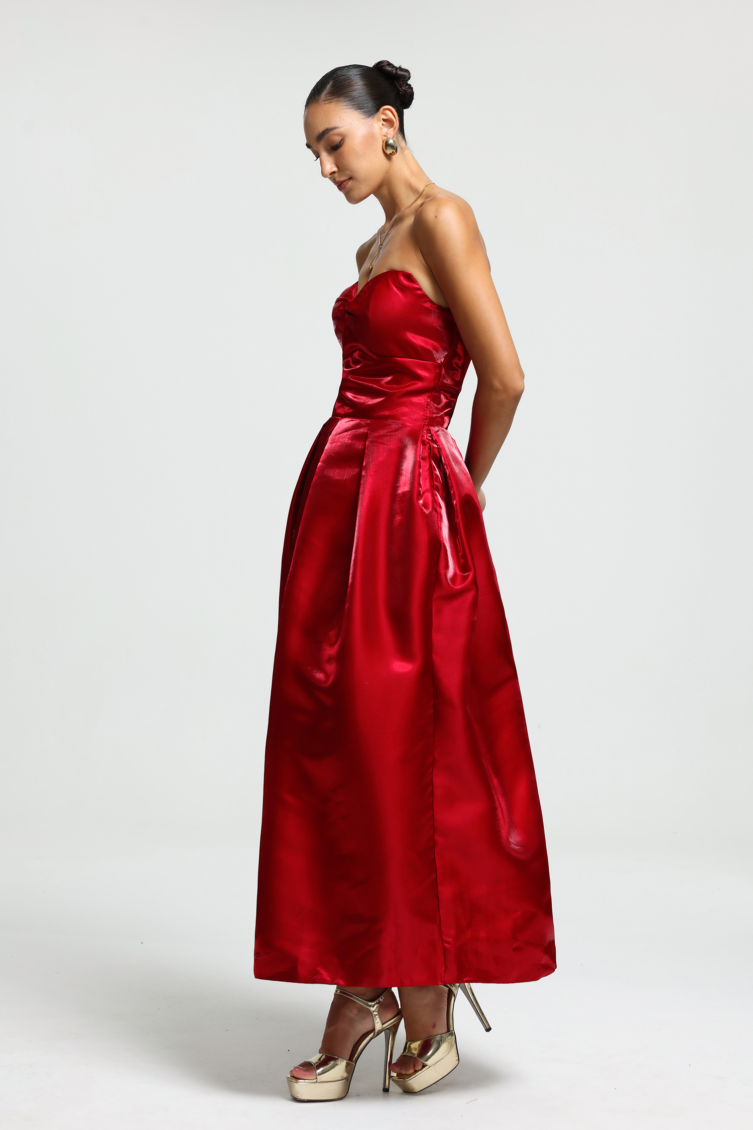 Sweetheart Bow Detachable Sleeve Maxi Dress