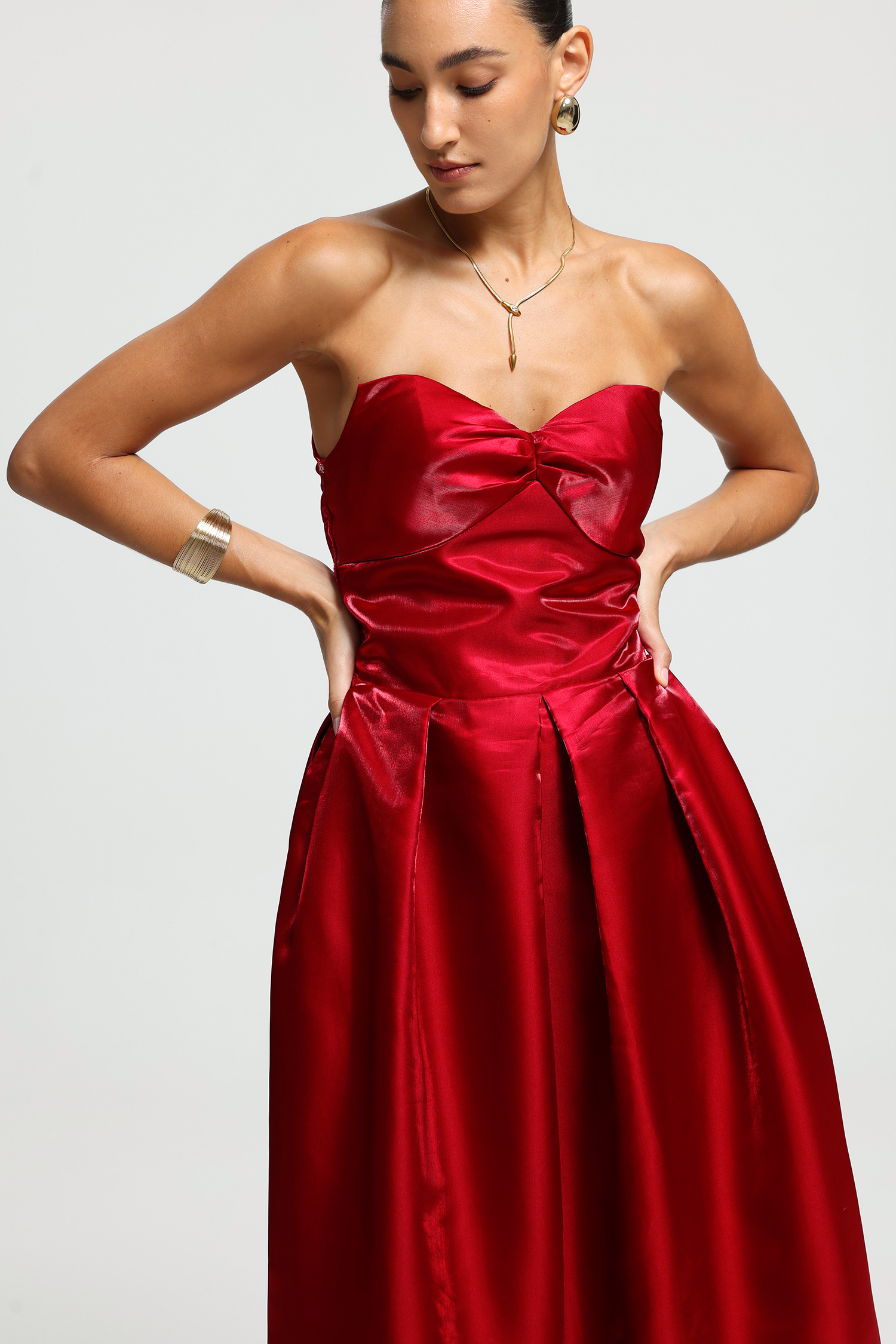 Sweetheart Bow Detachable Sleeve Maxi Dress