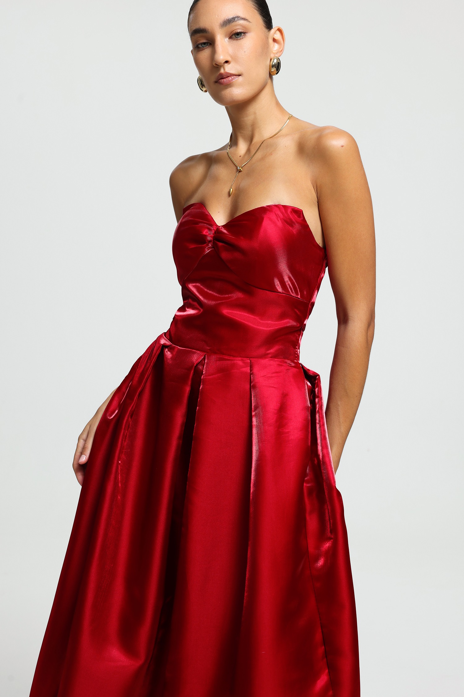 Sweetheart Bow Detachable Sleeve Maxi Dress