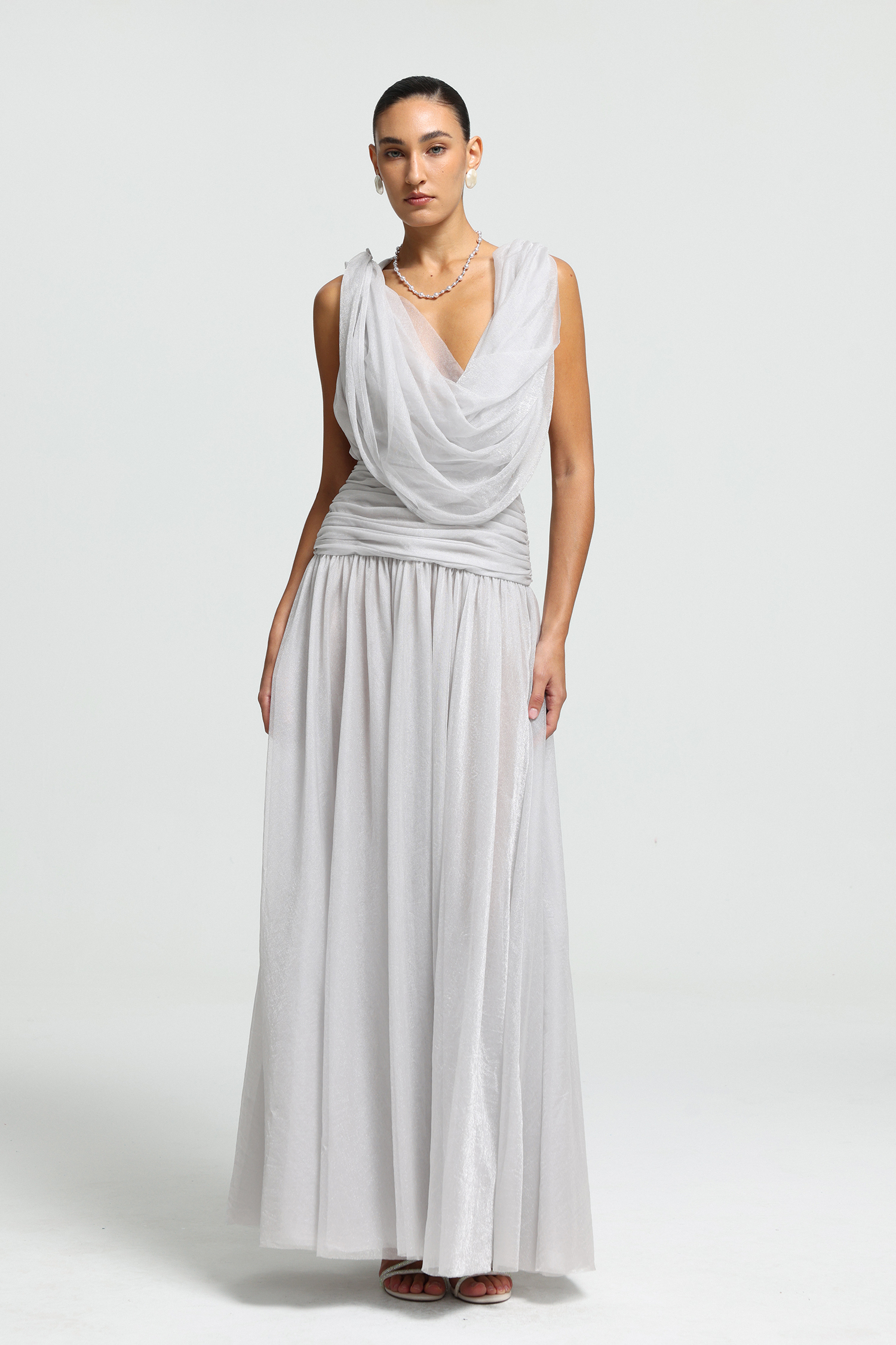 Celeste Detachable Cowl Crossback Maxi Dress