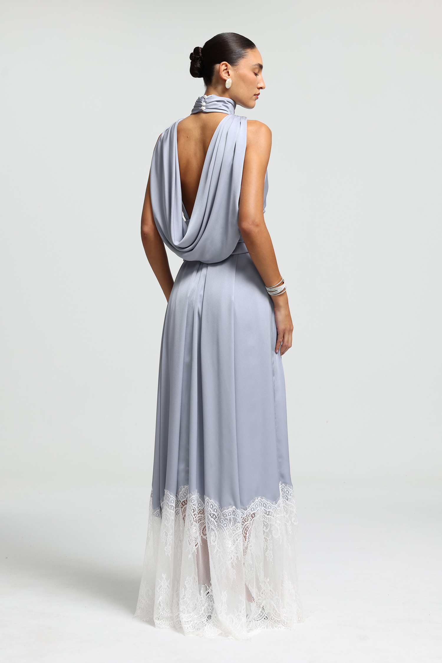 High Neck Cowl-Back Maxi Dress