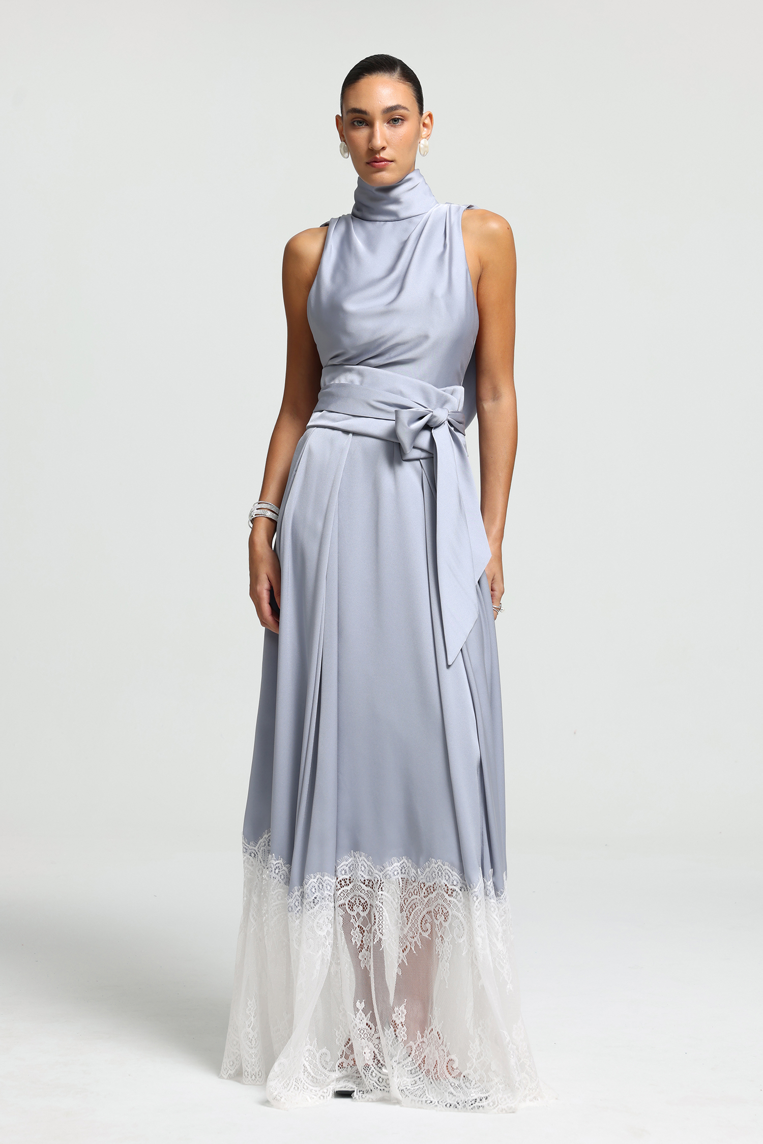 High Neck Cowl-Back Maxi Dress