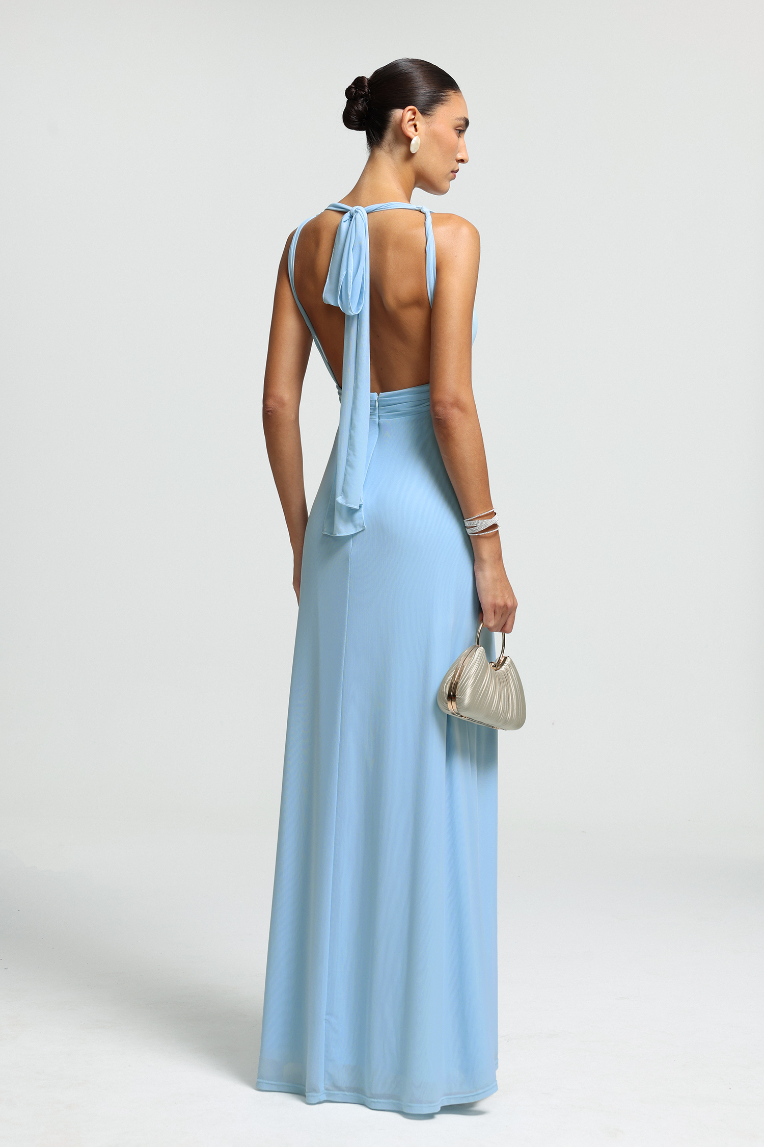 Ruched Tie-Strap Open-Back Maxi Dress