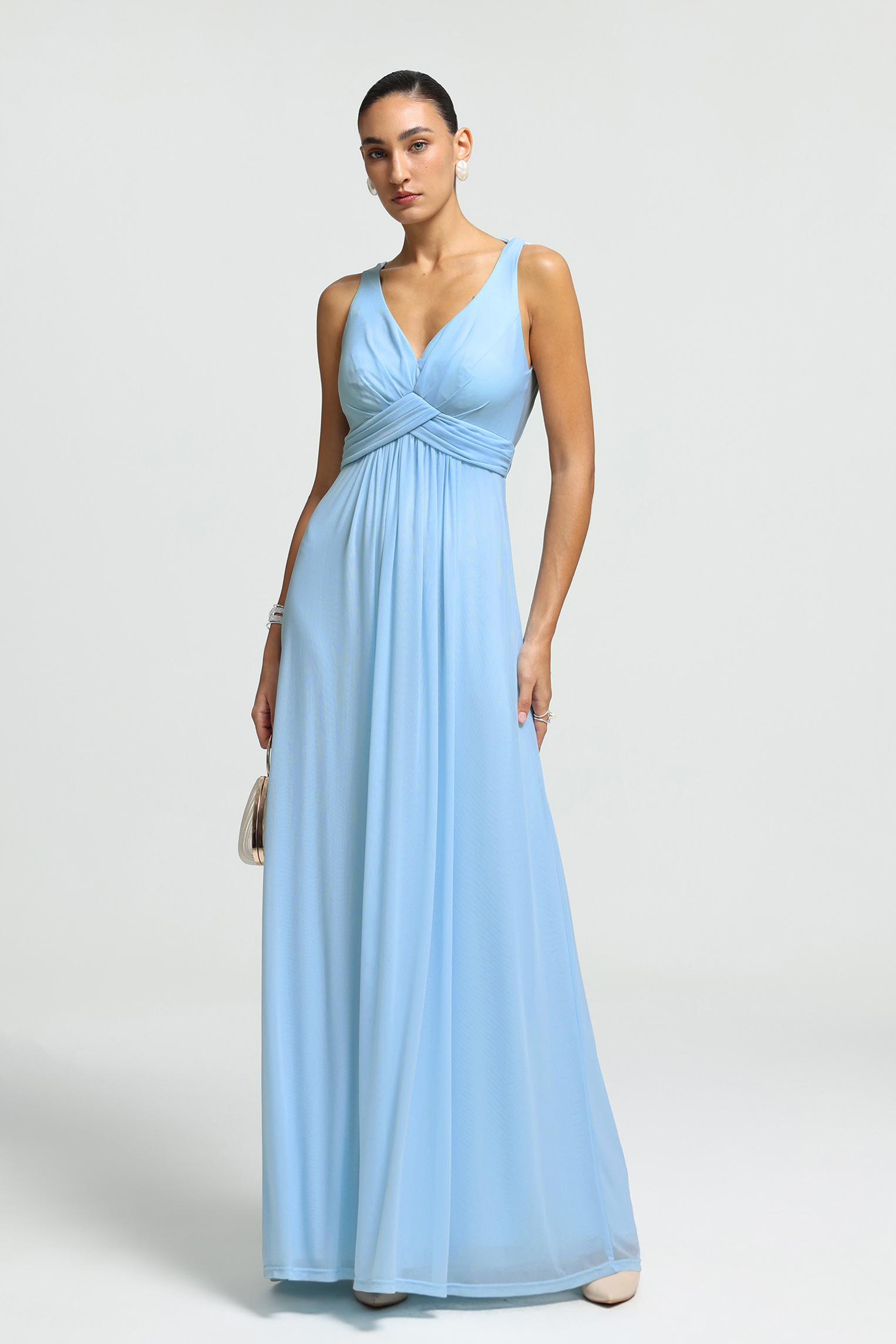 Ruched Tie-Strap Open-Back Maxi Dress