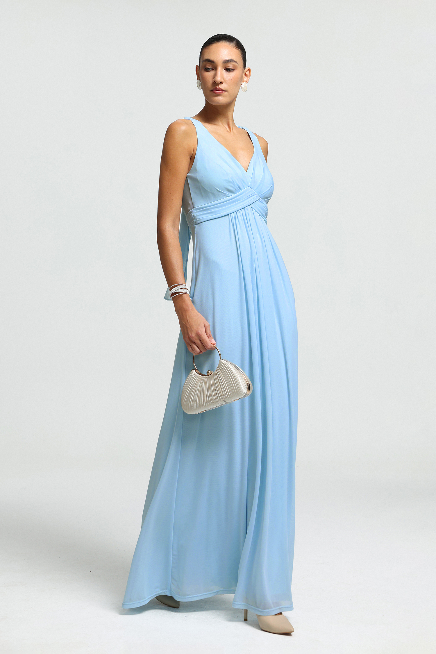 Ruched Tie-Strap Open-Back Maxi Dress