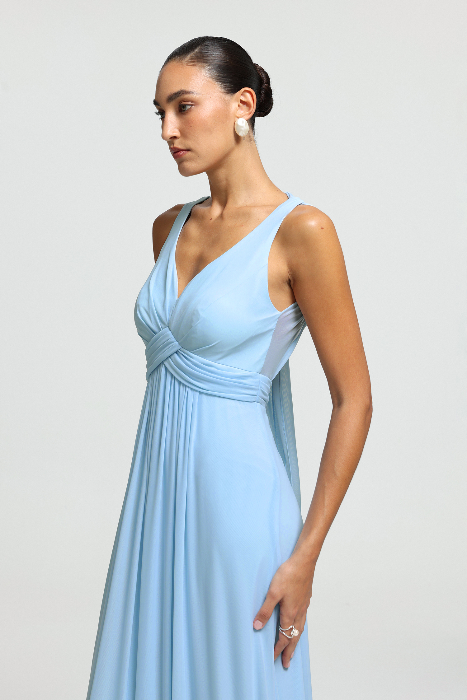 Ruched Tie-Strap Open-Back Maxi Dress