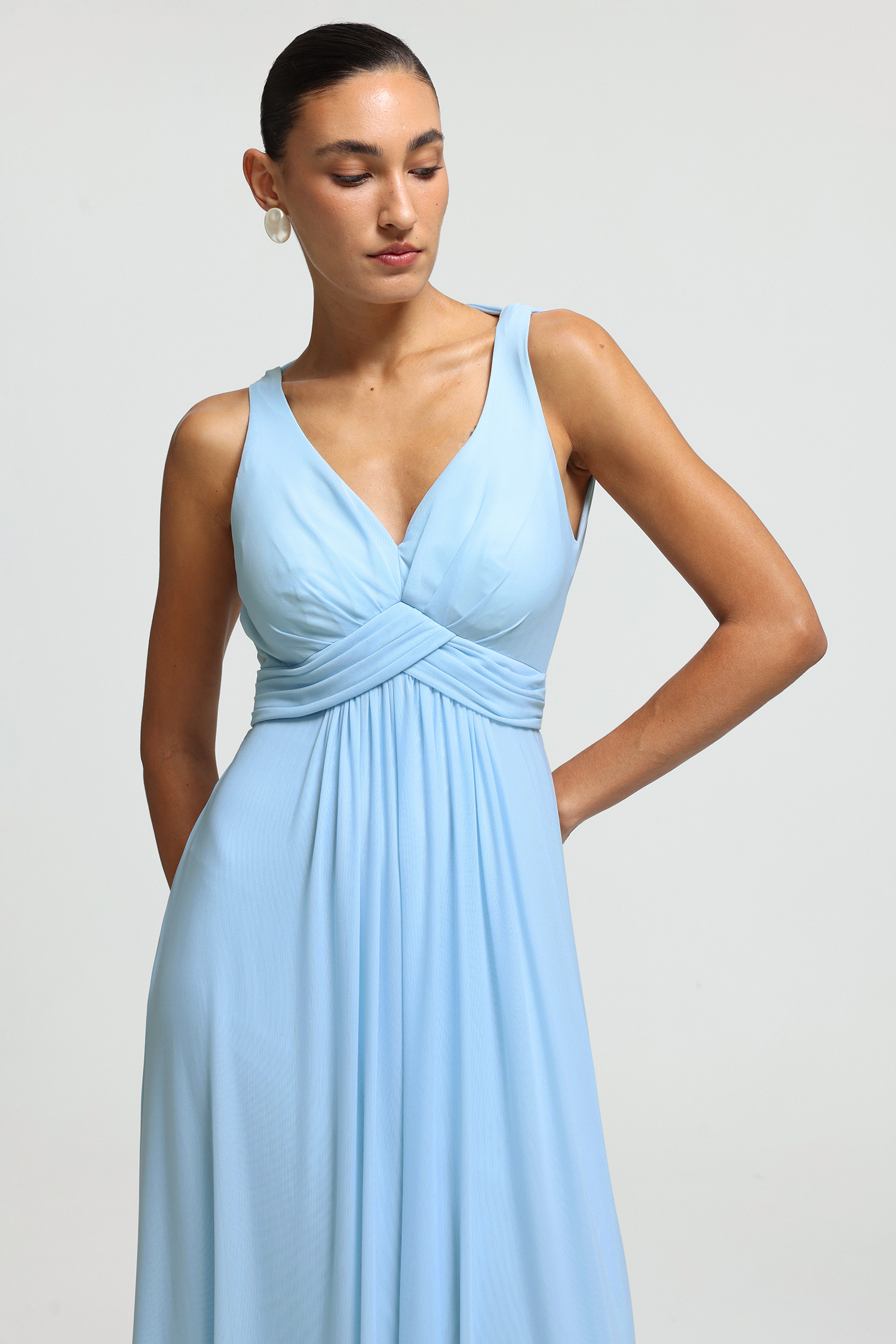 Ruched Tie-Strap Open-Back Maxi Dress
