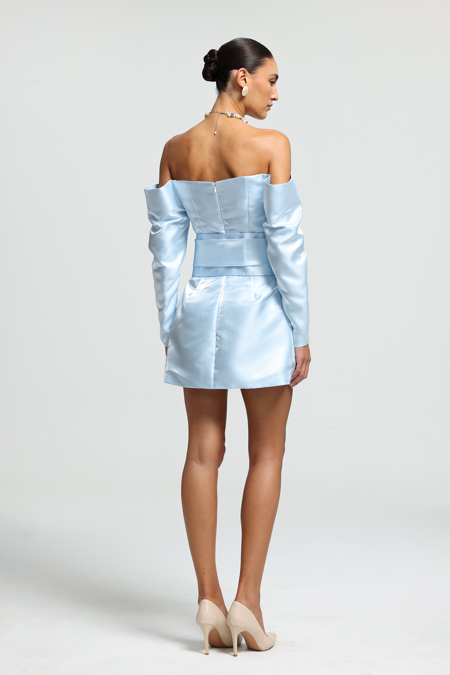 Oversized Bow Off-Shoulder Satin Mini Dress