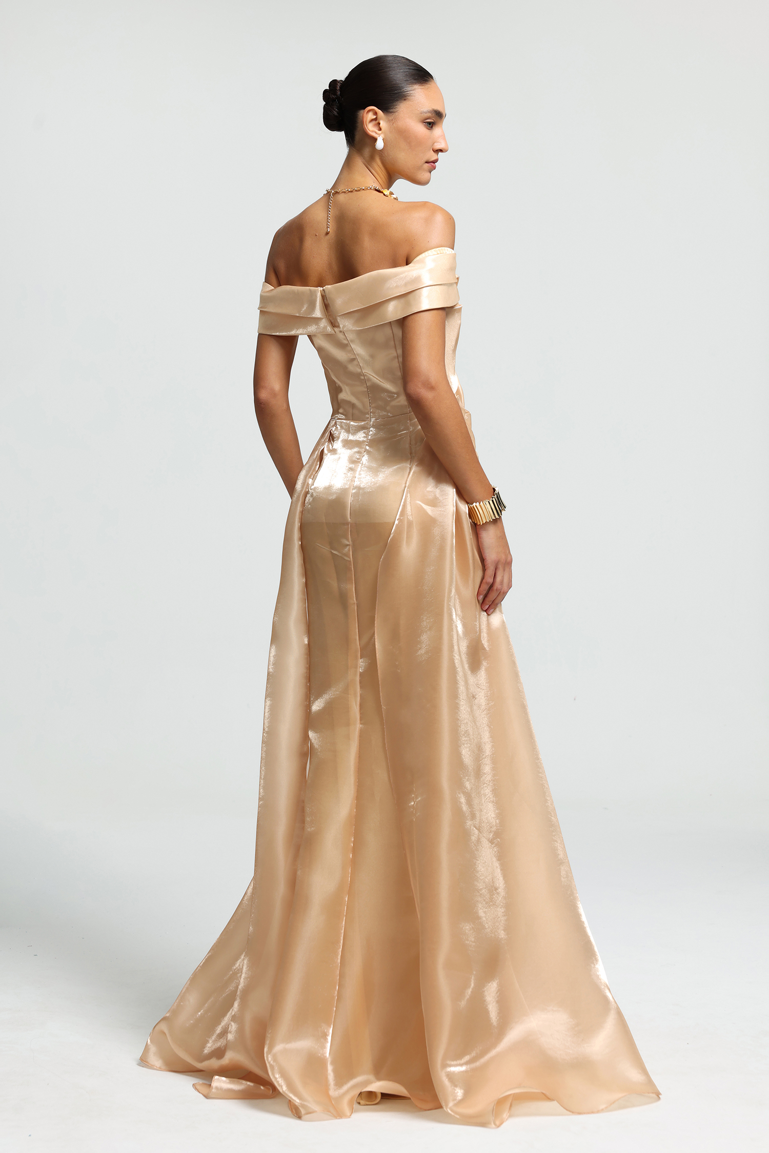 Off-Shoulder Sculpted Bow Maxi Dress