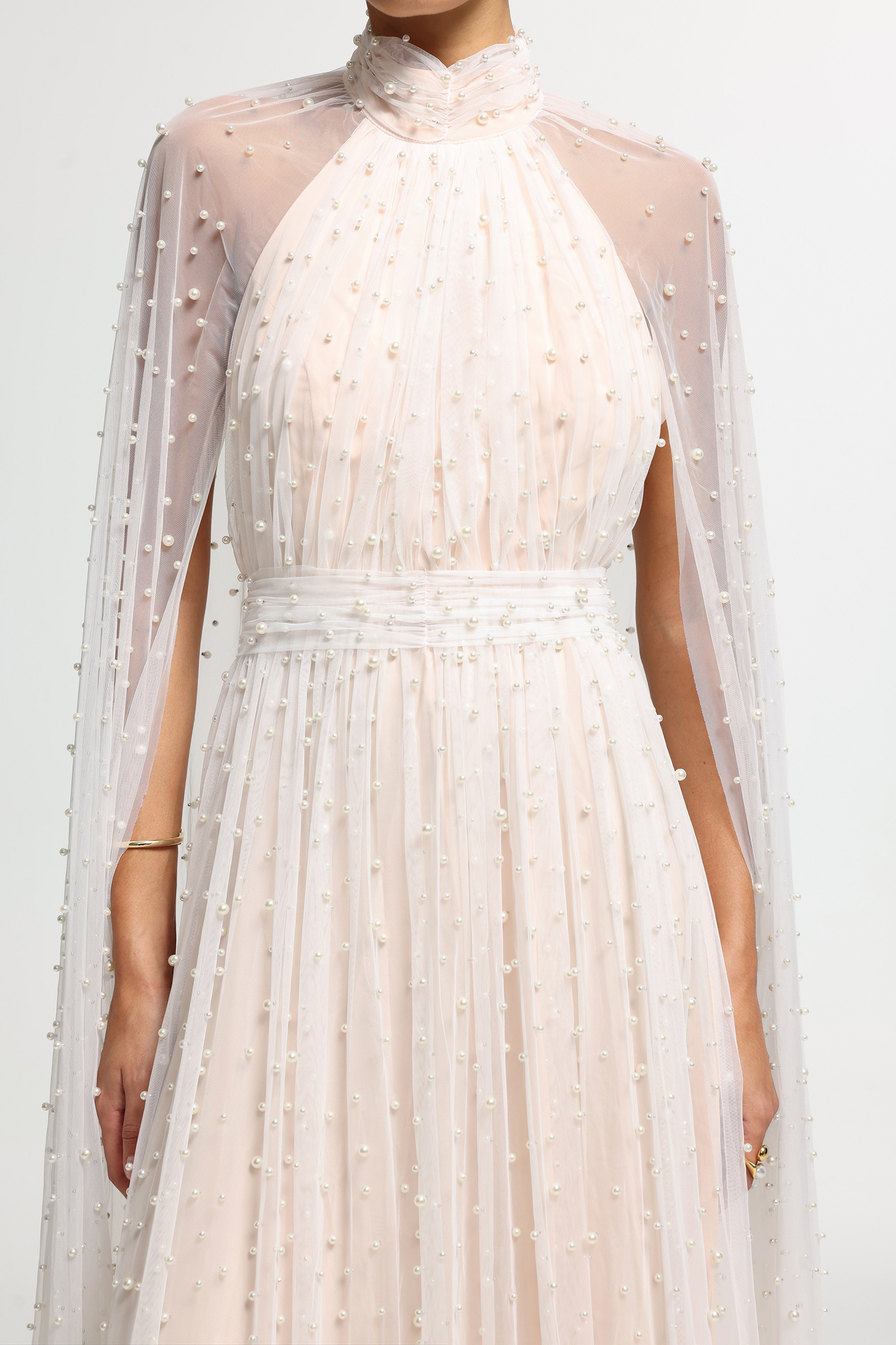 Pearl Cape High-Neck Maxi Dress