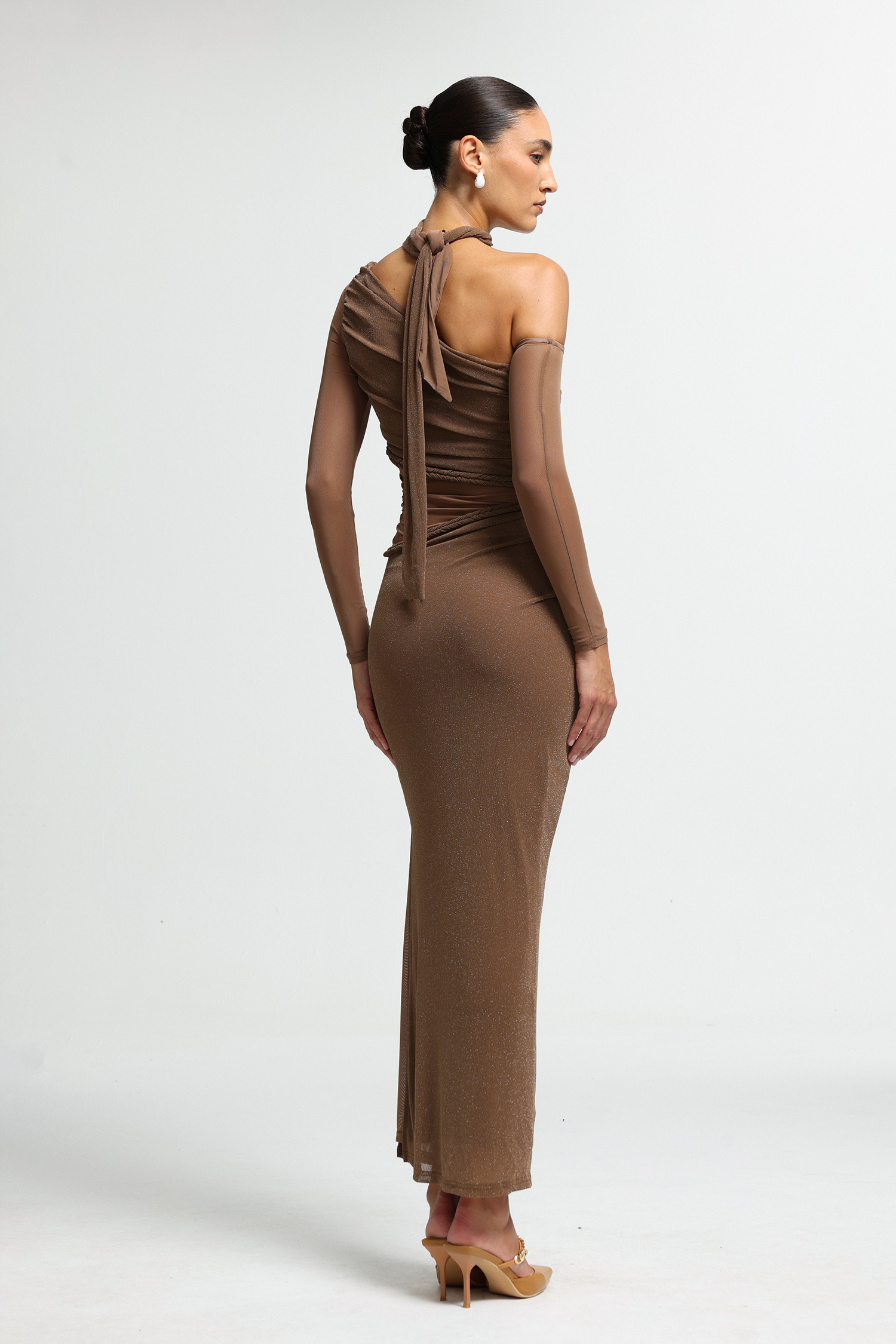 Braided Waist Scarf One-Shoulder Maxi Dress
