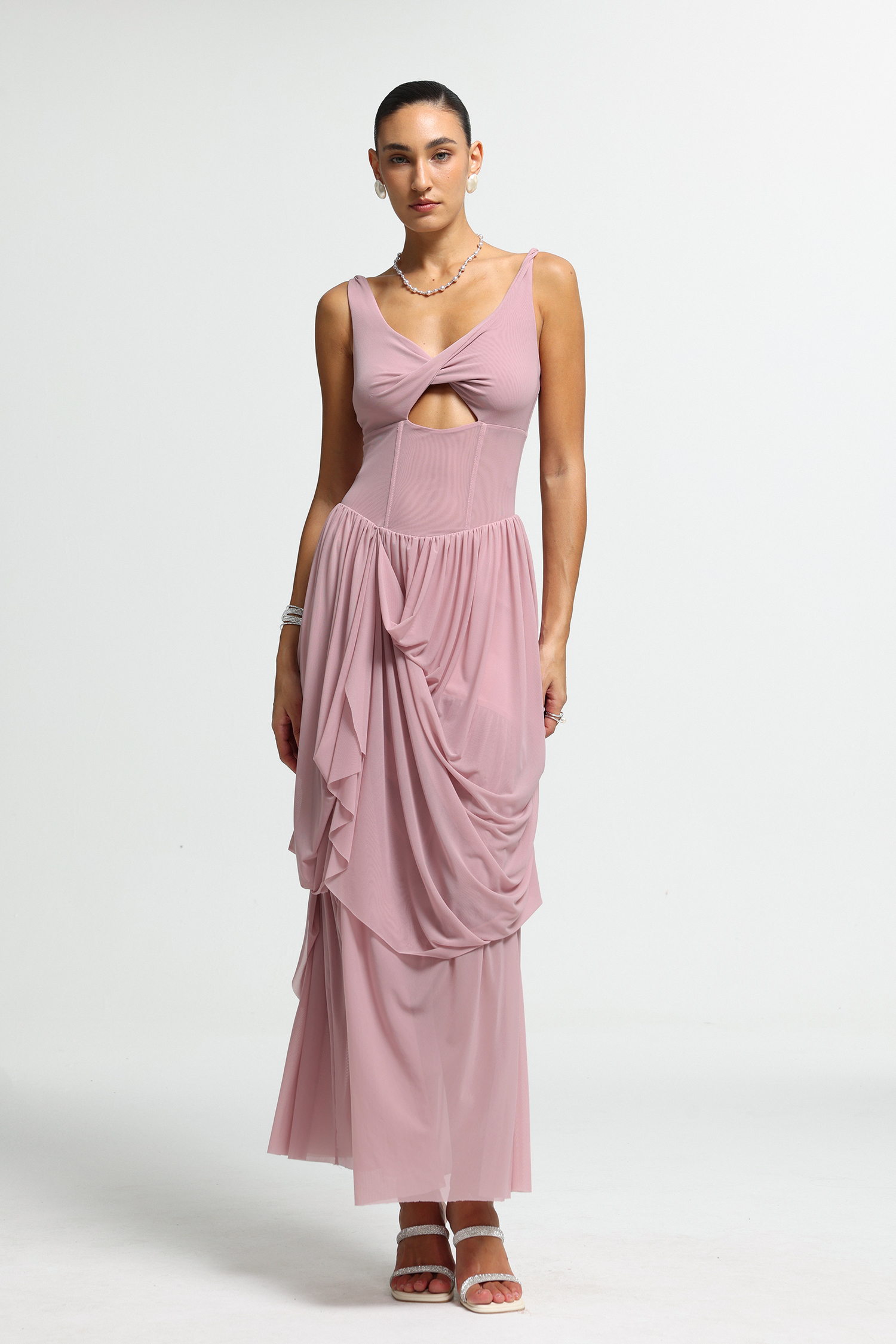 Twisted Bust Cutout Draped Maxi Dress