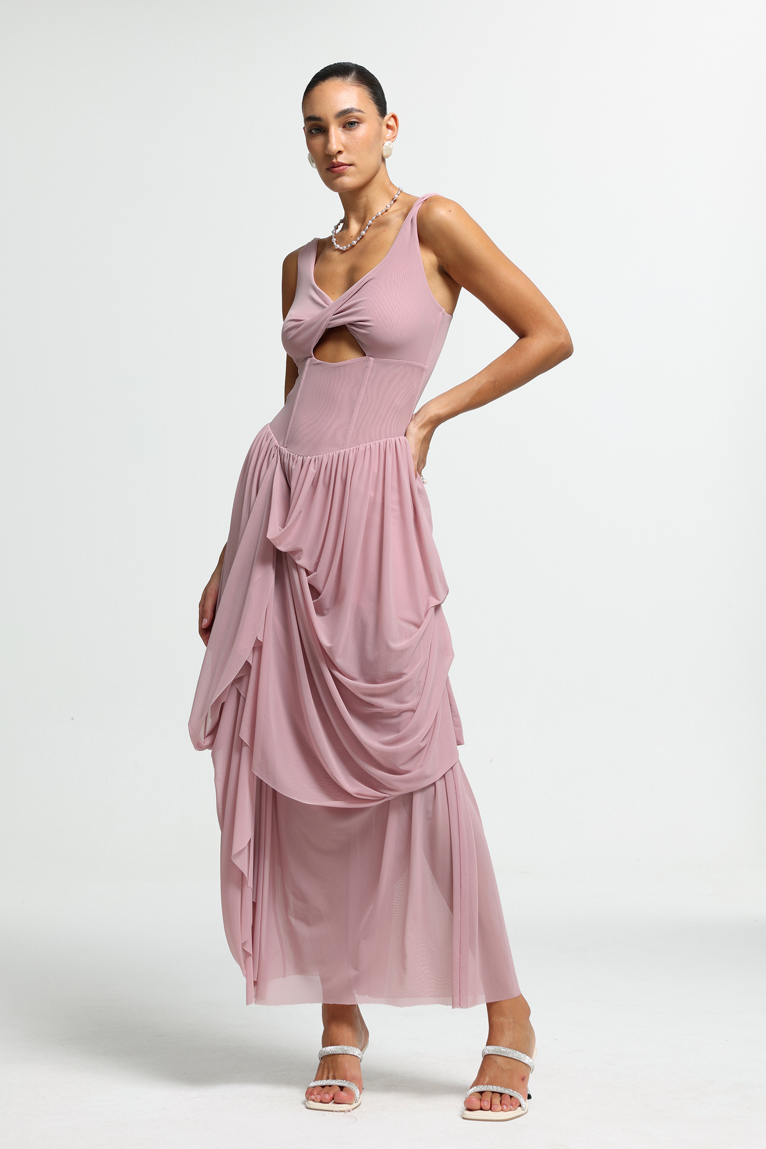 Twisted Bust Cutout Draped Maxi Dress