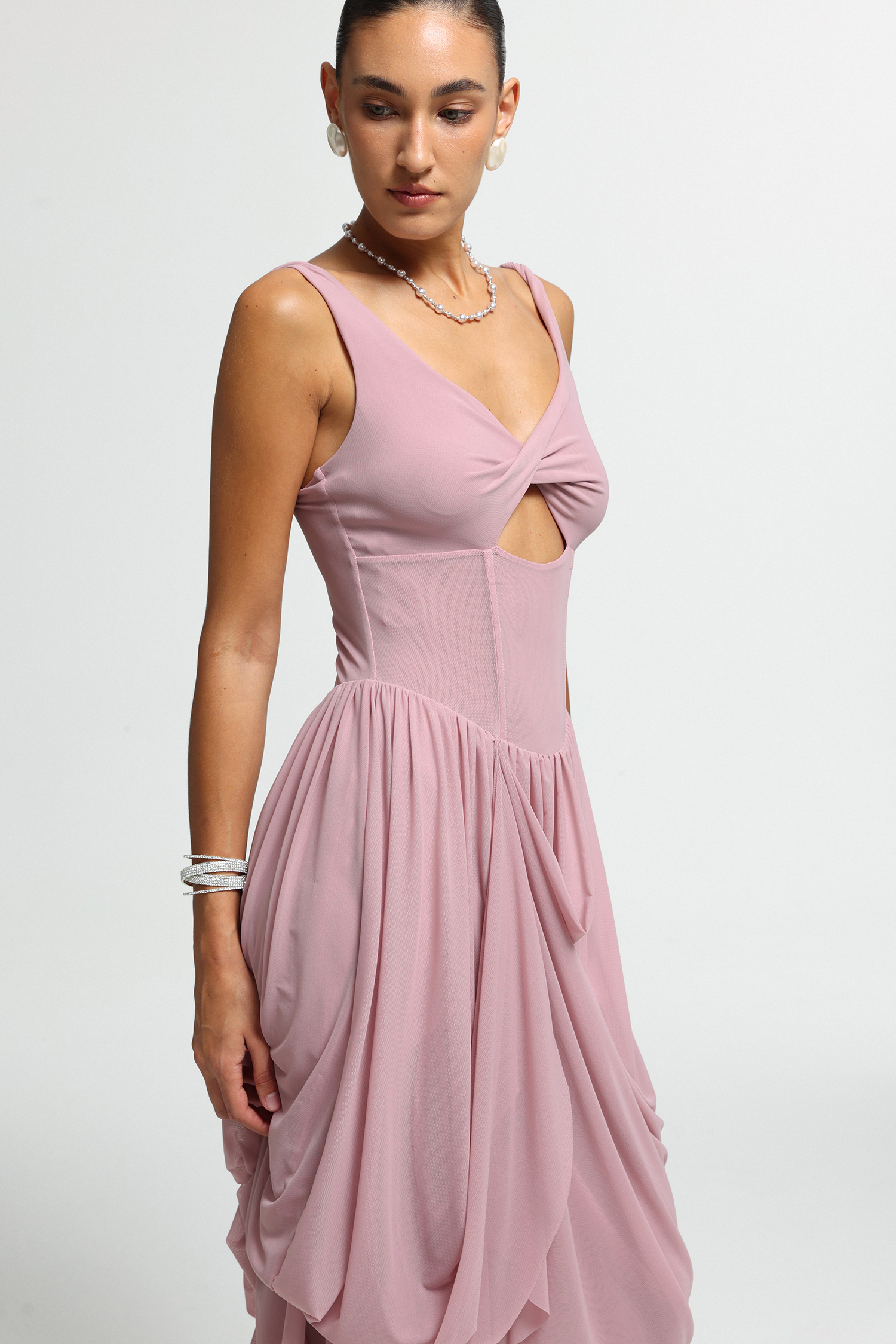Twisted Bust Cutout Draped Maxi Dress