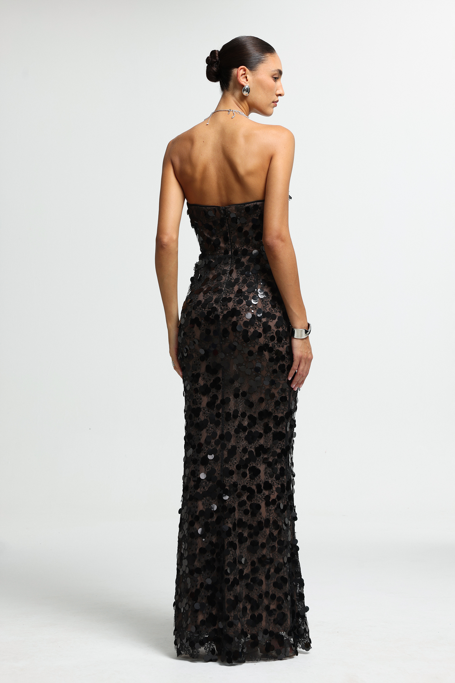 Sculpted Floral Sequin Maxi Dress