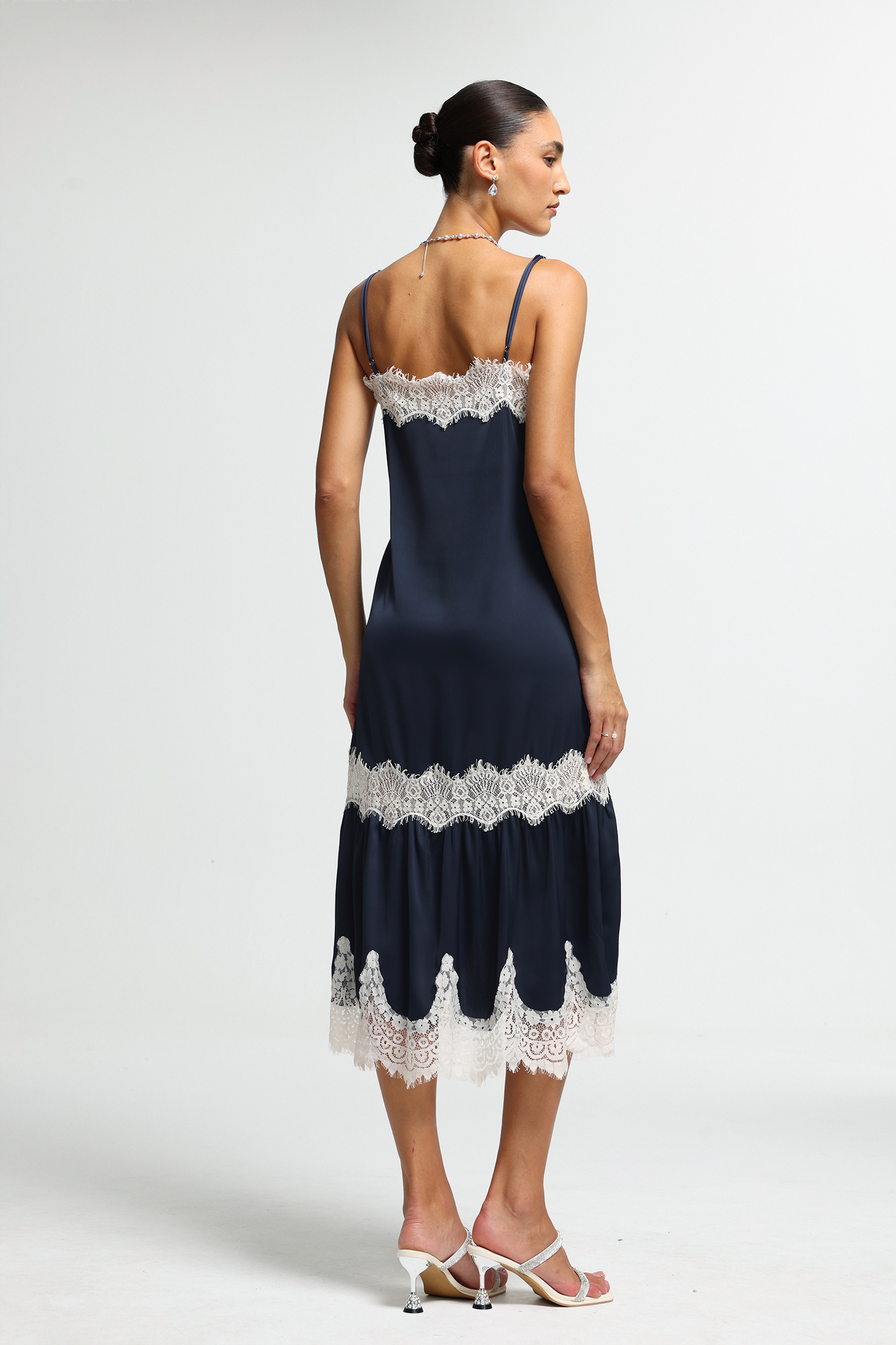 Eyelash Lace Satin Cami Midi Dress
