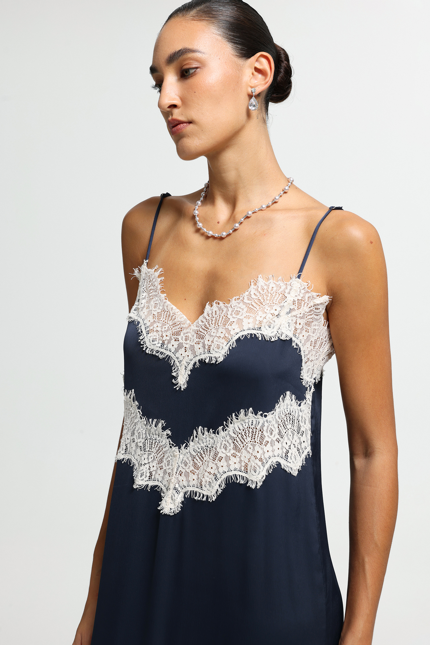 Eyelash Lace Satin Cami Midi Dress