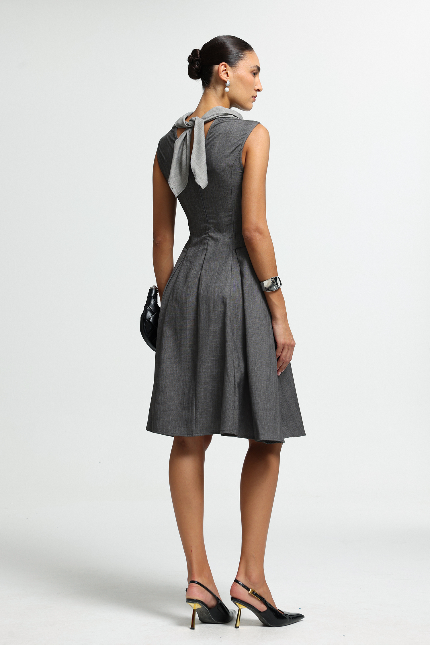 Draped Scarf Pleated Midi Dress