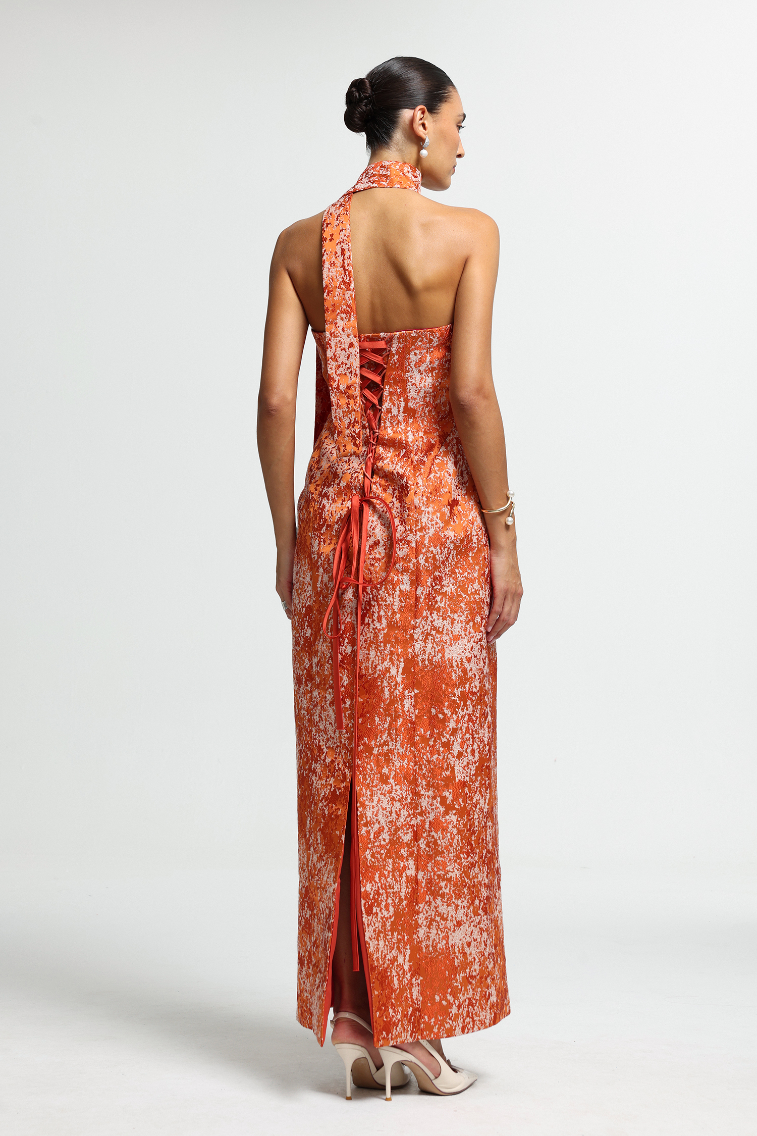 Strapless Scarf-Tie Corset Maxi Dress