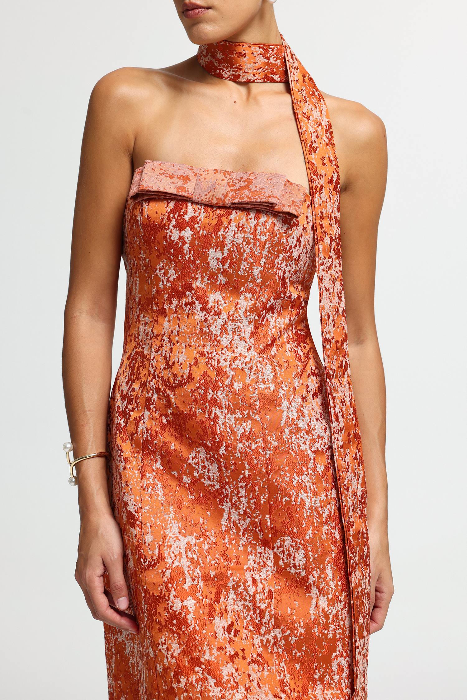 Strapless Scarf-Tie Corset Maxi Dress