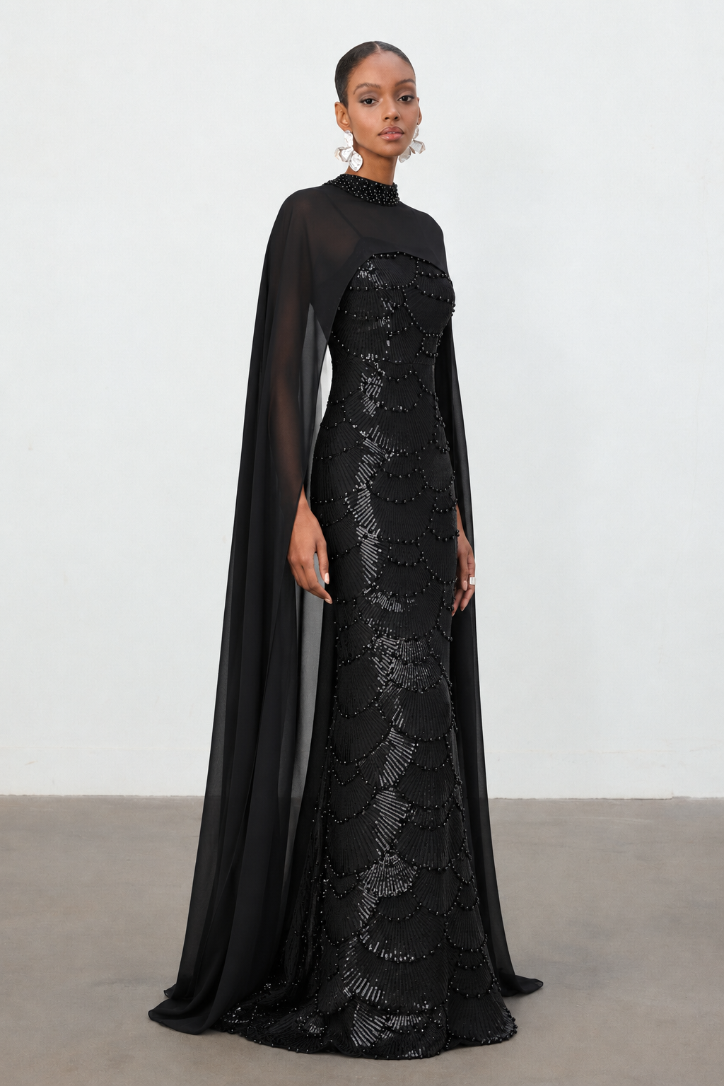 Lauren Glamorous Sleeveless Pearl Beaded Sequin Maxi Dress
