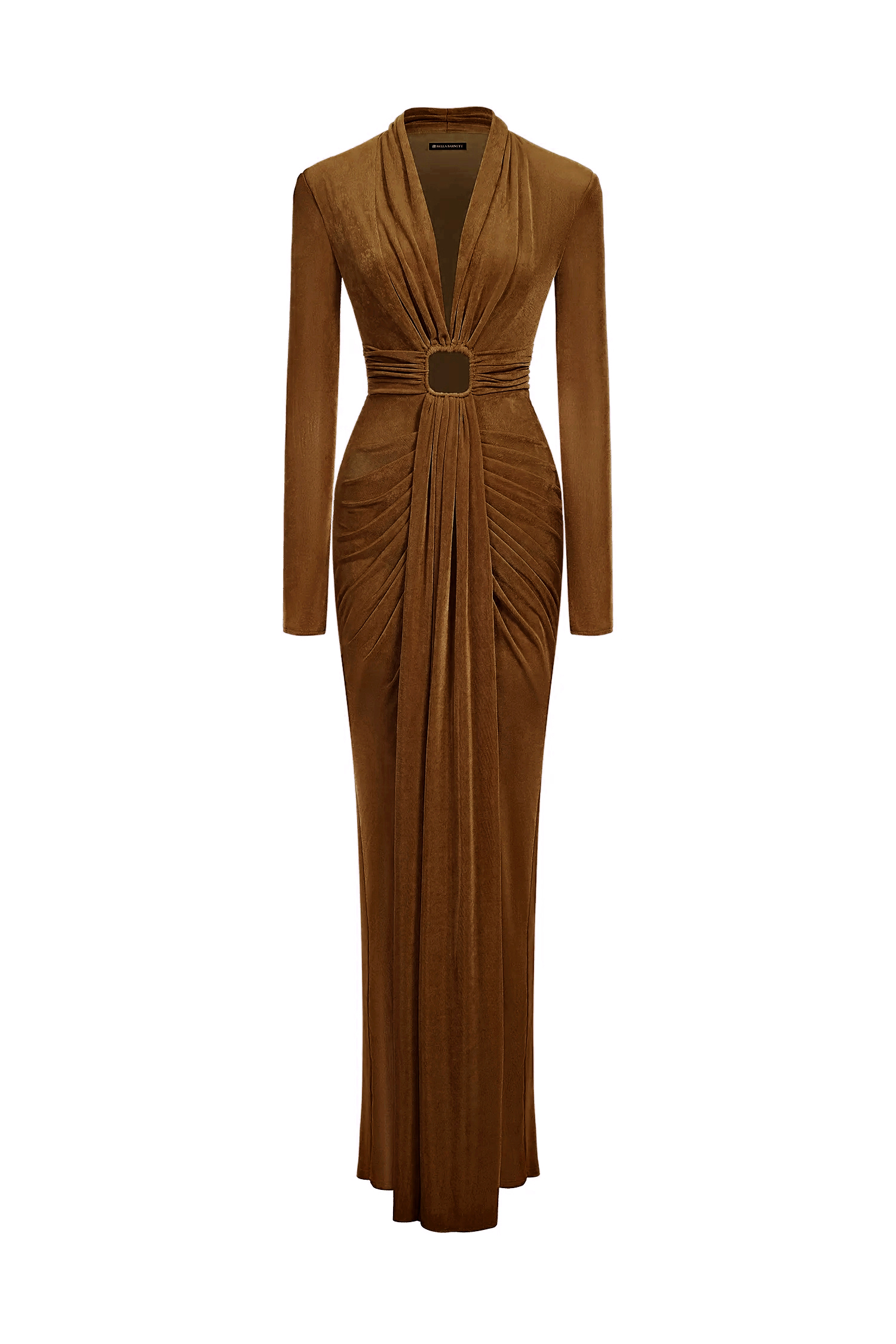 Naomi V-neck Long Sleeves Brown Maxi Dress