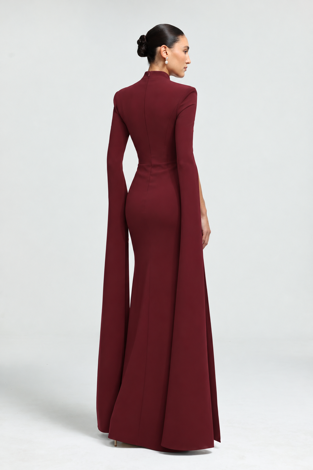 Werko Elegant Tailored Square Neck Cape Sleeve Woven Maxi Dress