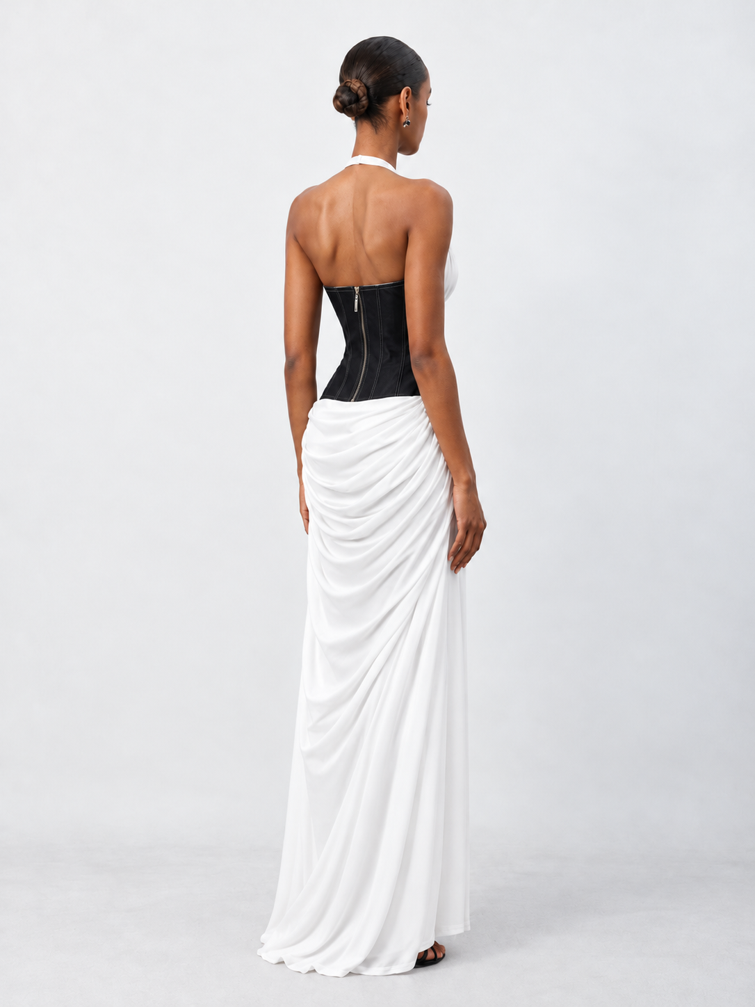 Siayh Modern Halter V Neck Color Block Maxi Dress