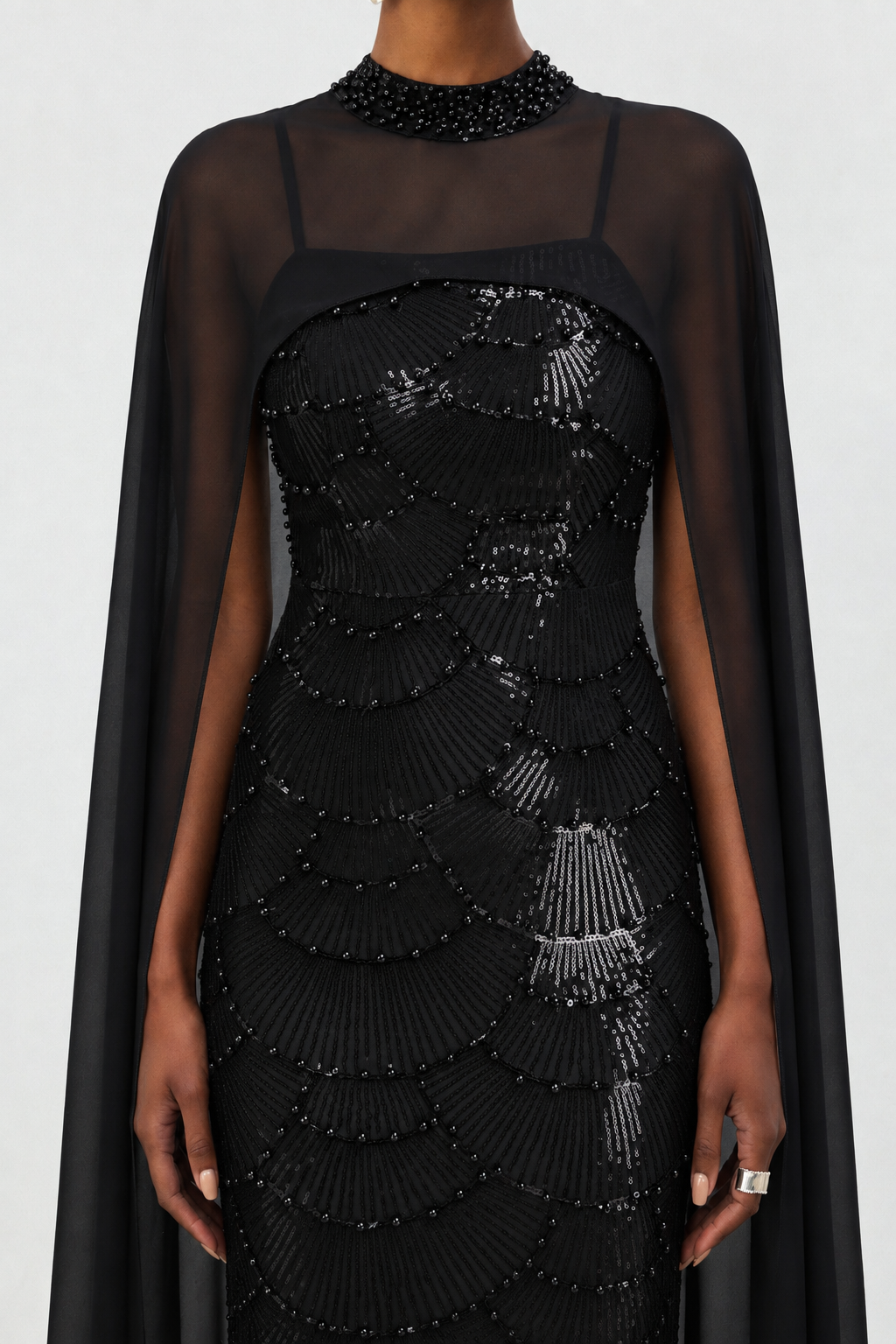 Lauren Glamorous Sleeveless Pearl Beaded Sequin Maxi Dress
