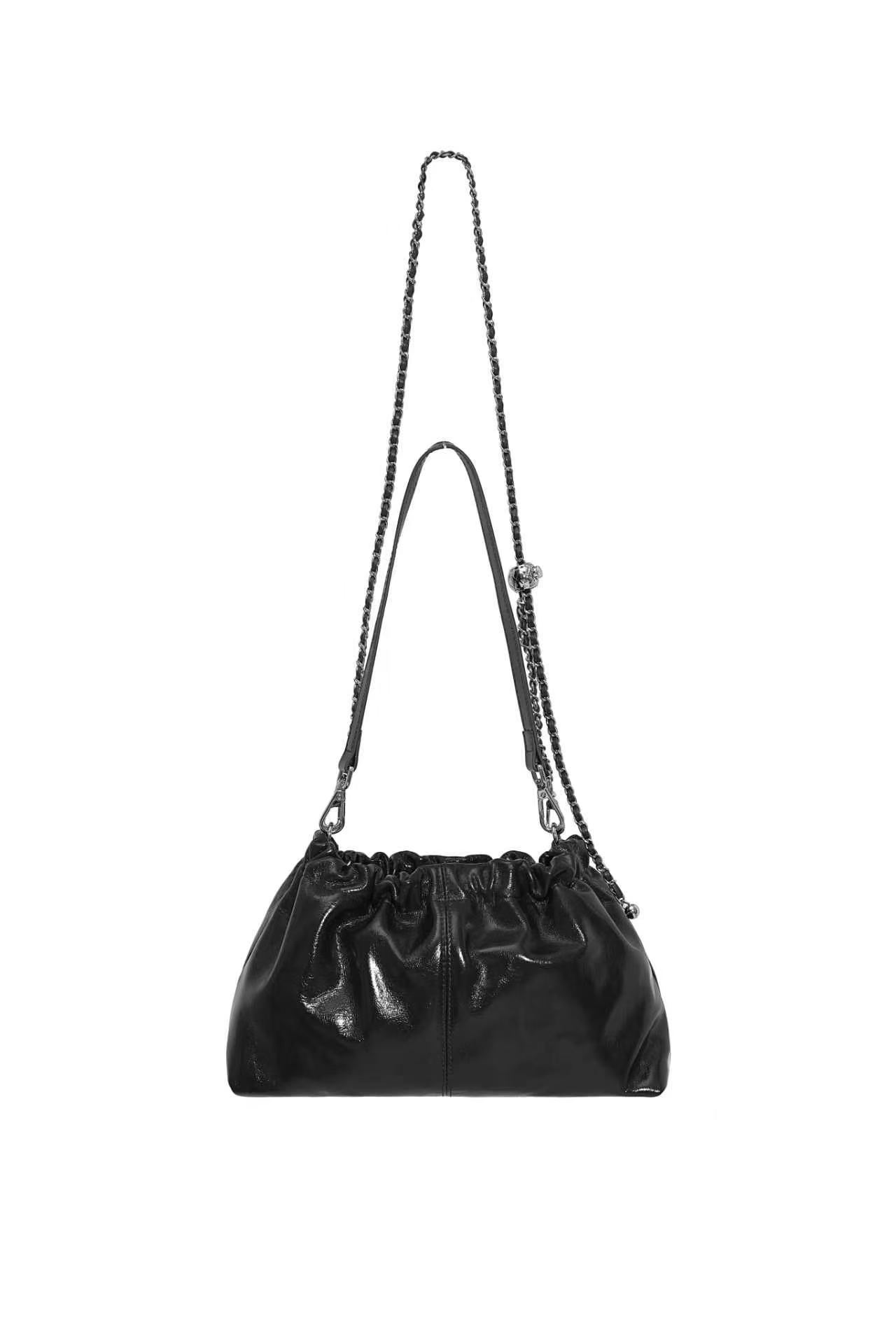 Black Crinkle Patent Chain Shoulder Bag