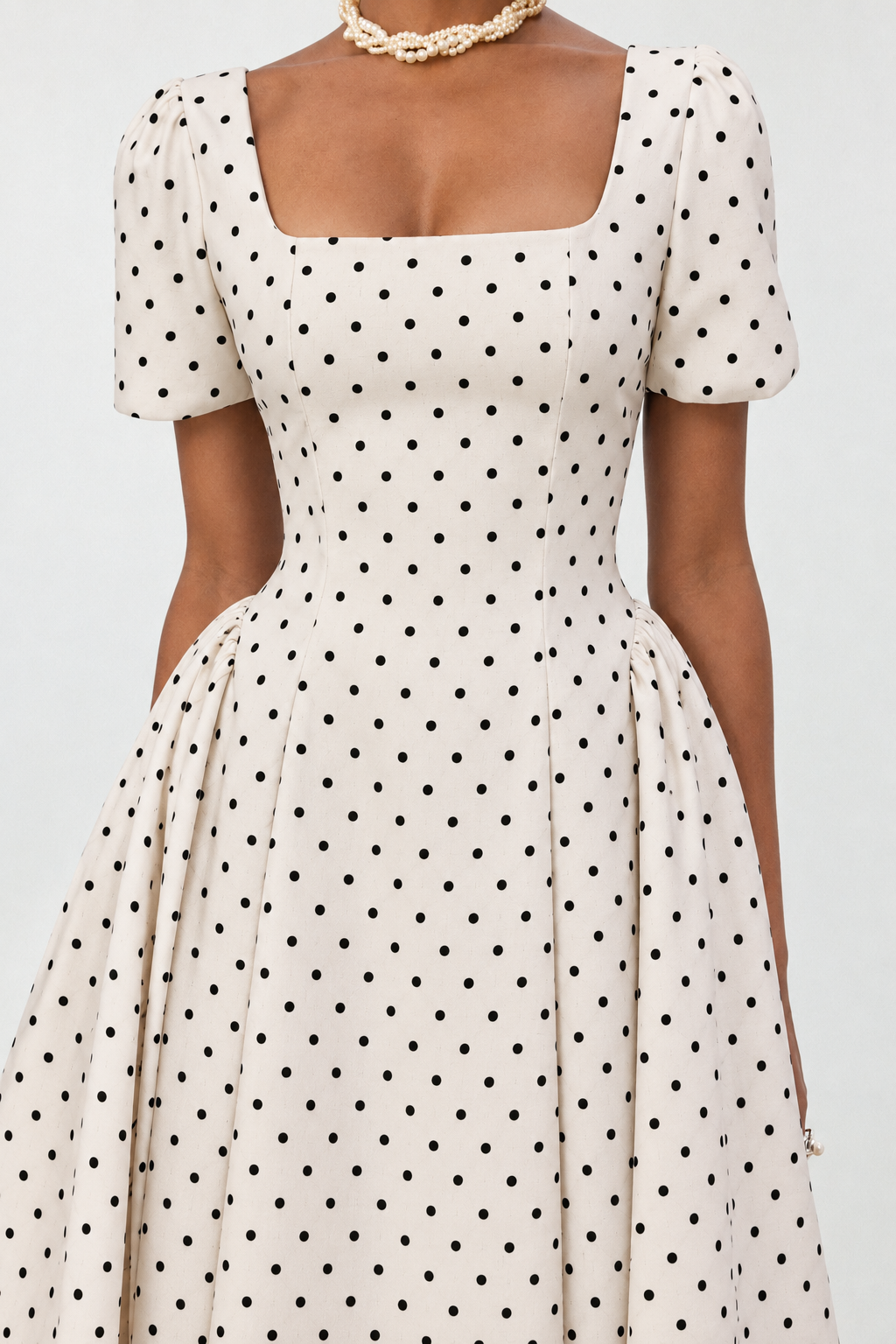 Shirley Elegant Tailored Short Sleeve Polka Dot Woven Maxi Dress