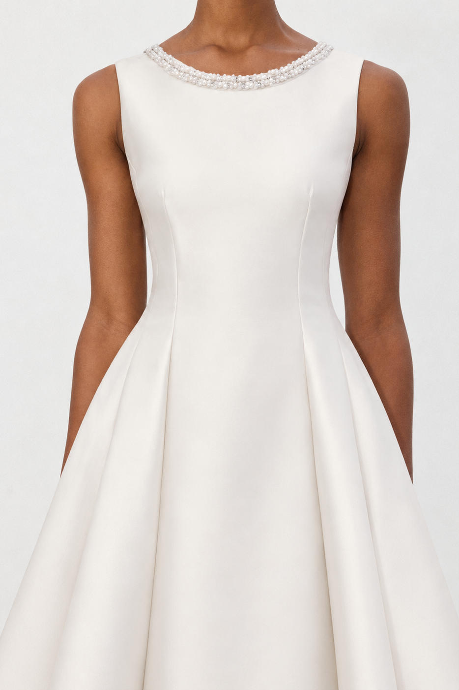 Velma Minimalist Cinched-Waist Sleeveless Pearl Rhinestone A-Line Maxi Dress