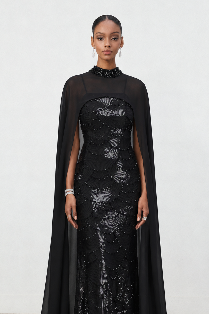 Lauren Glamorous Sleeveless Pearl Beaded Sequin Maxi Dress