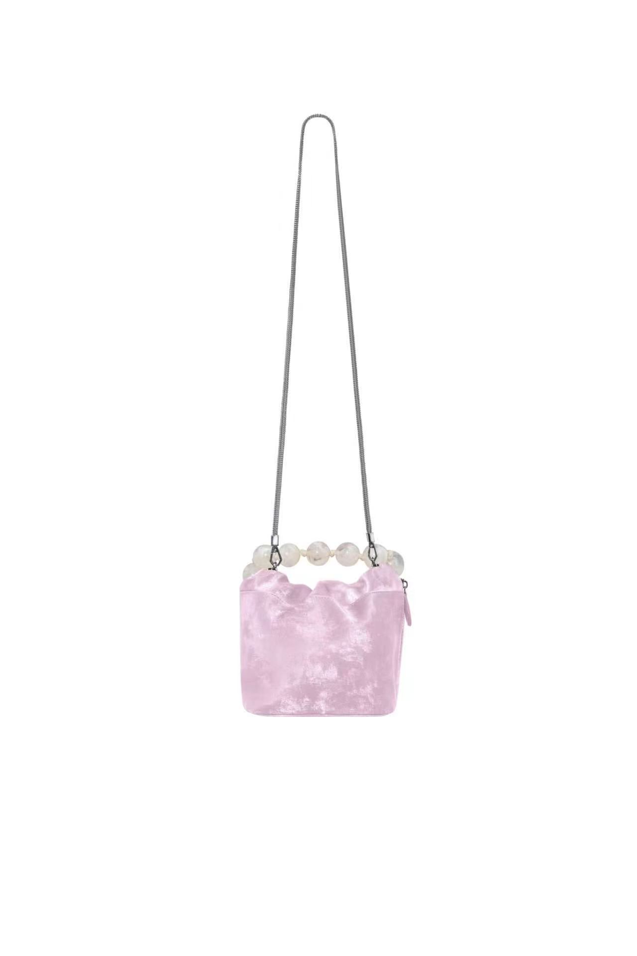 Peach Pink Velvet Beaded Top-Handle Bag
