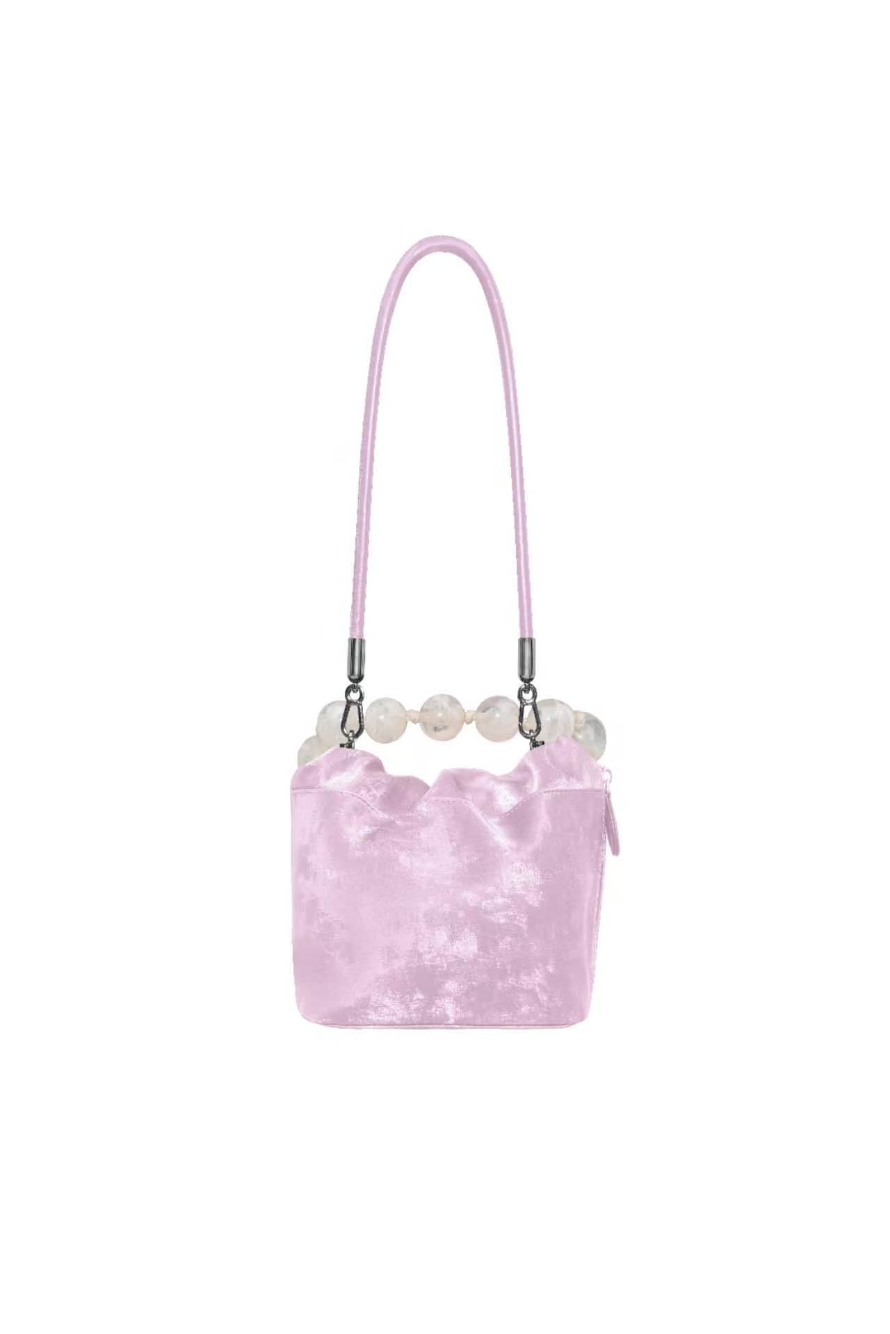 Peach Pink Velvet Beaded Top-Handle Bag