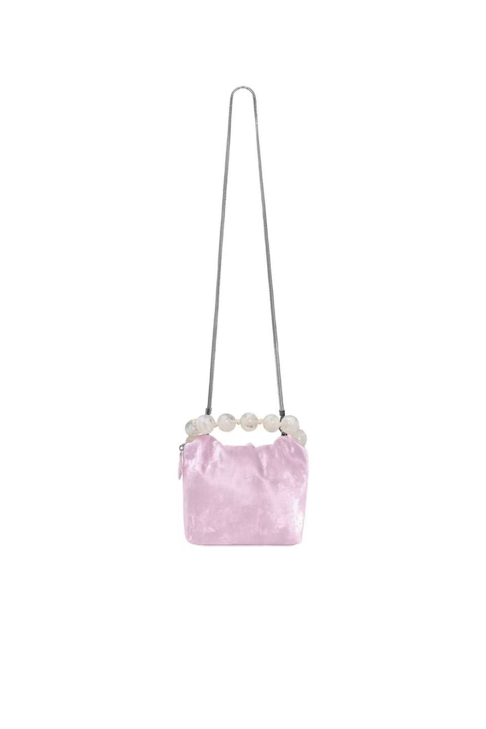 Peach Pink Velvet Beaded Top-Handle Bag