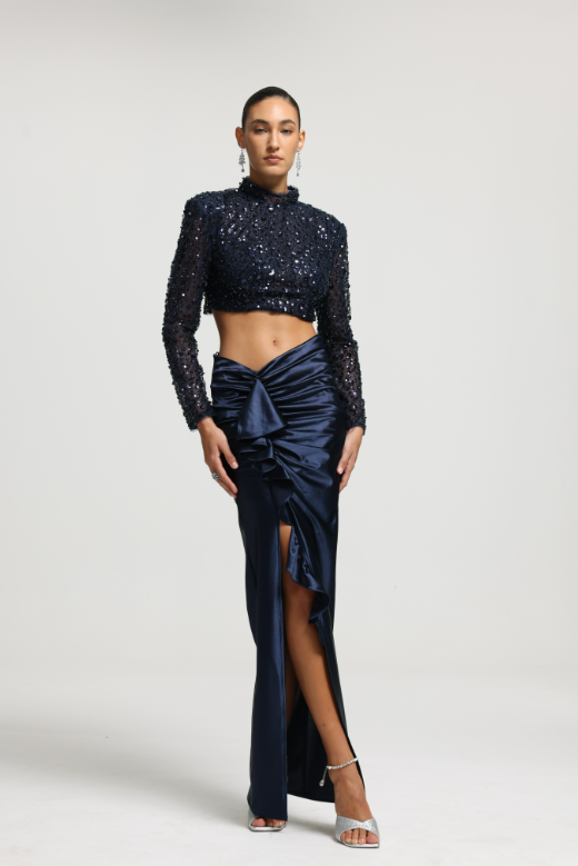 Sequin Crop Top Ruched Maxi Set