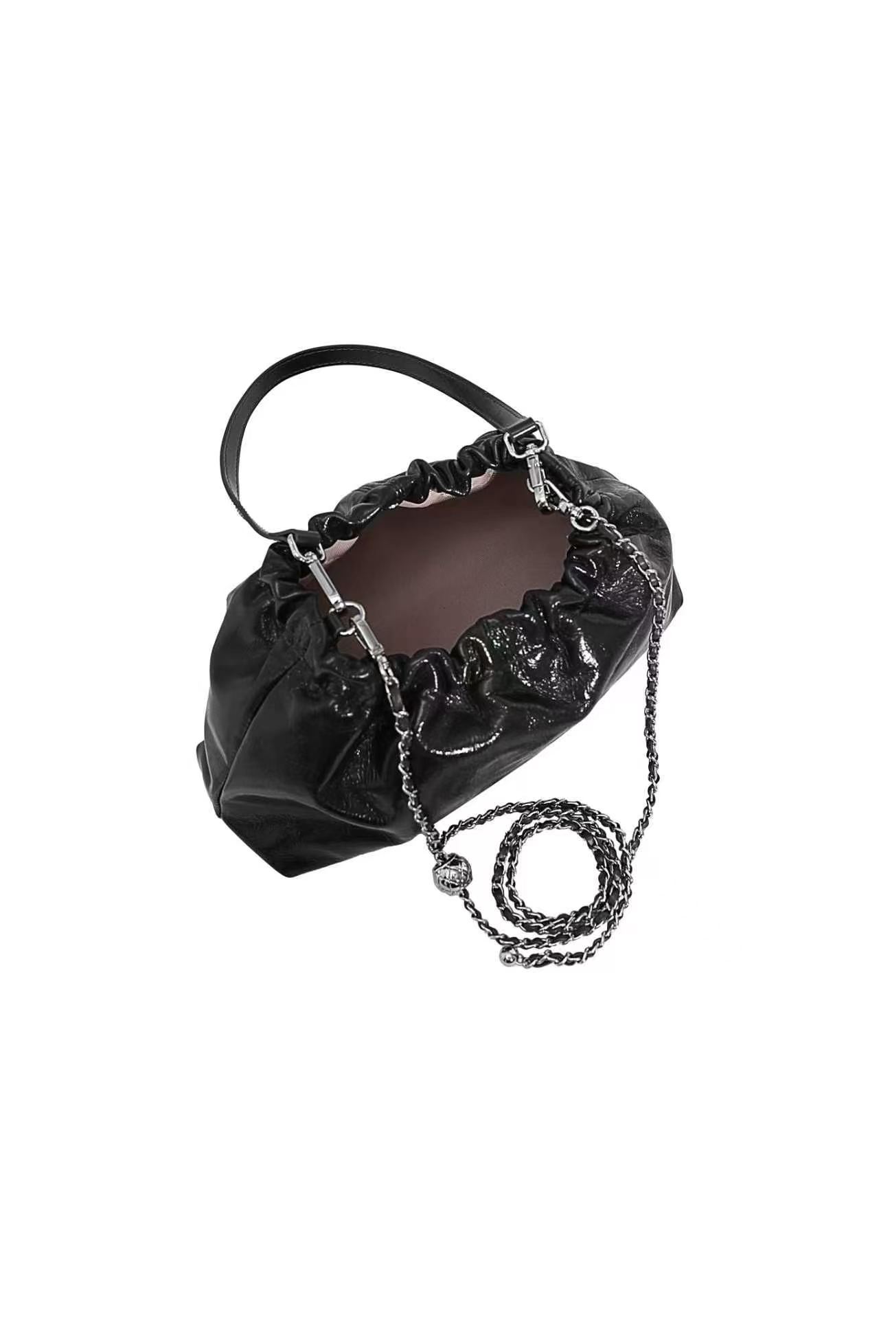 Black Crinkle Patent Chain Shoulder Bag