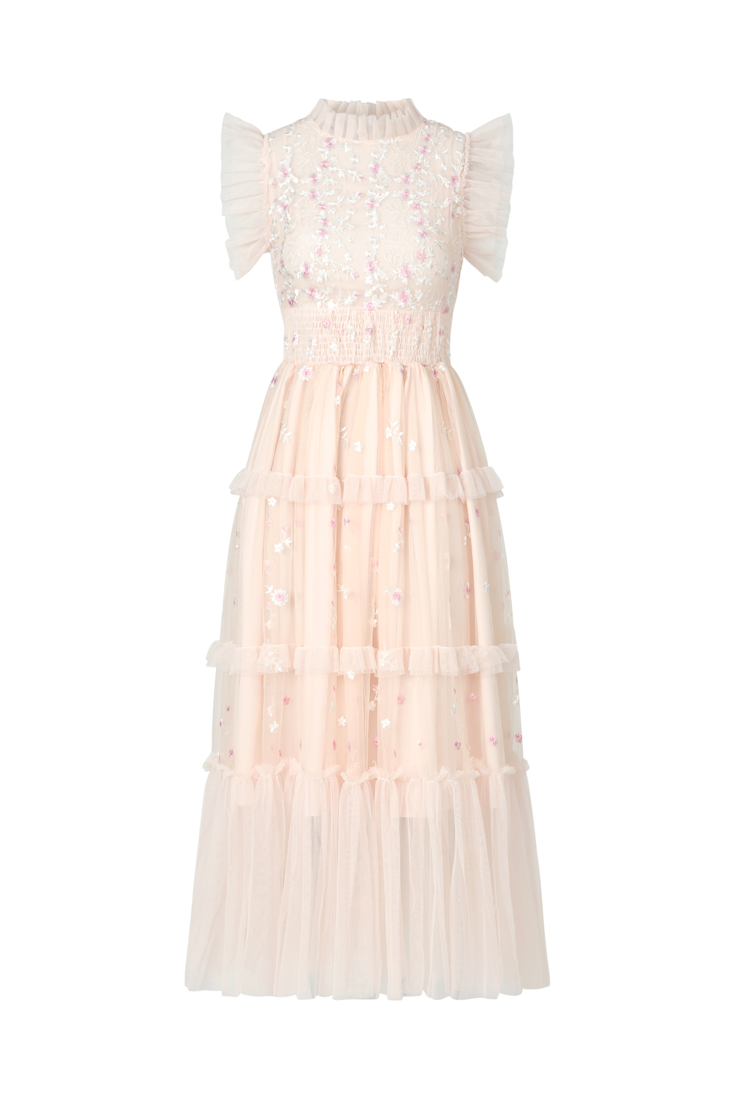 Quinny Round Neck Folds Sleeveless Midi Dress