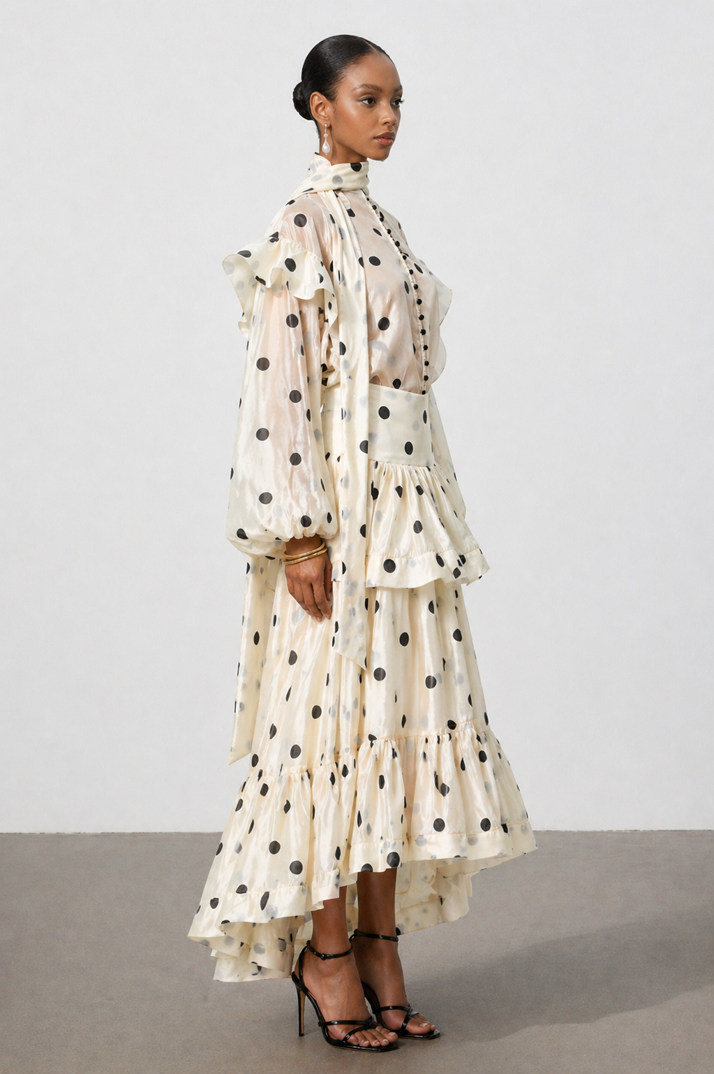Rode Dot Printed Folds Long Sleeves Top And Skirt Two-Piece Set