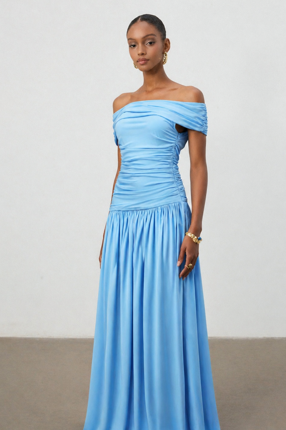 Gamora Elegant Contour One Shoulder Ruched Maxi Dress