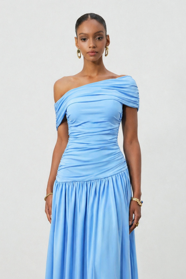Gamora Elegant Contour One Shoulder Ruched Maxi Dress