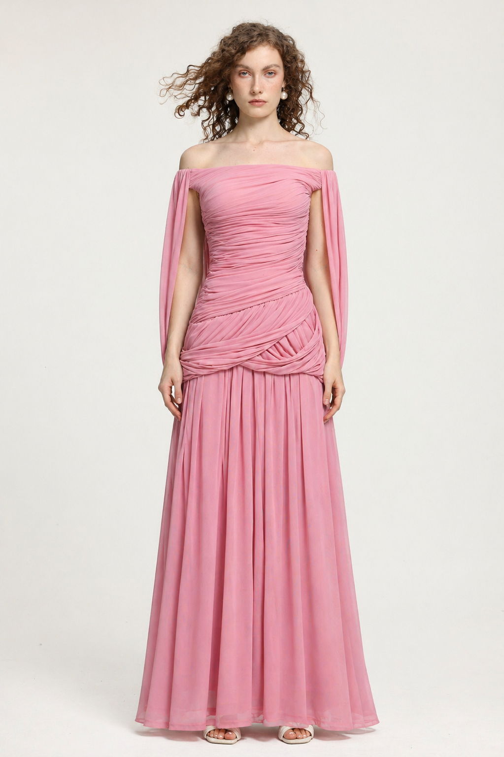Yauia Romantic Contour Off Shoulder Ruched Maxi Dress