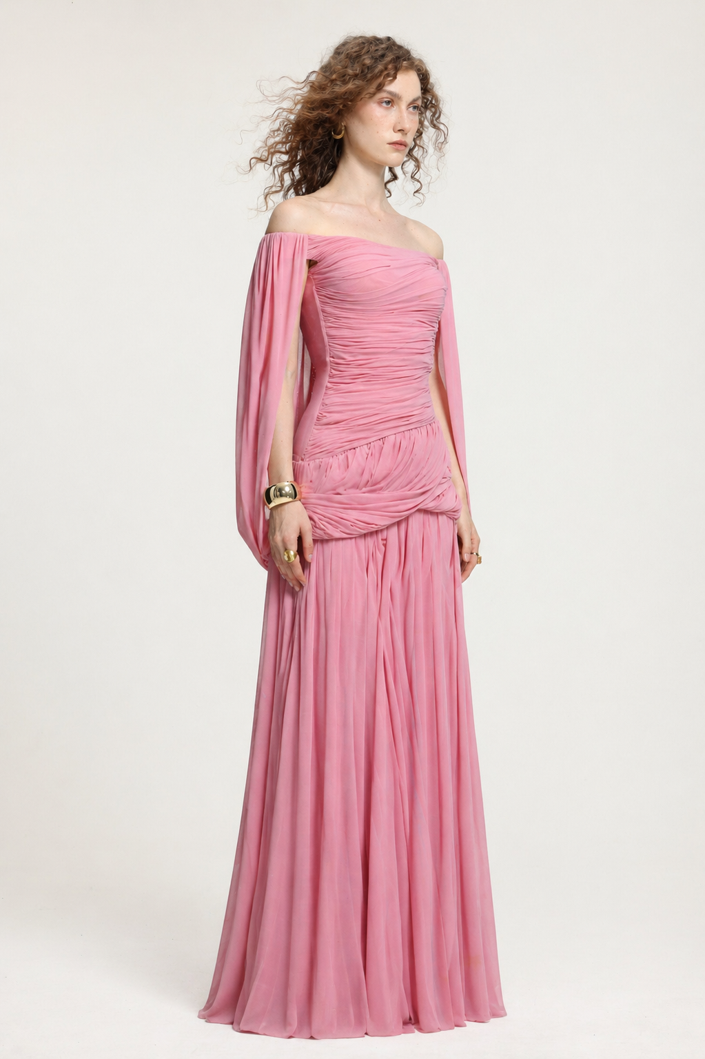 Yauia Romantic Contour Off Shoulder Ruched Maxi Dress