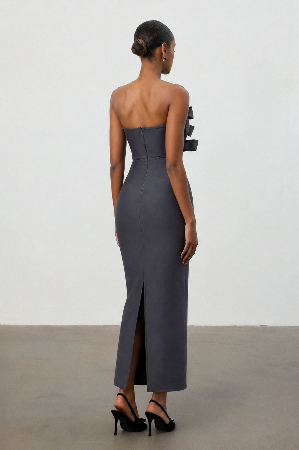 Yalia Chic Contour Strapless Bow Bandage Maxi Dress